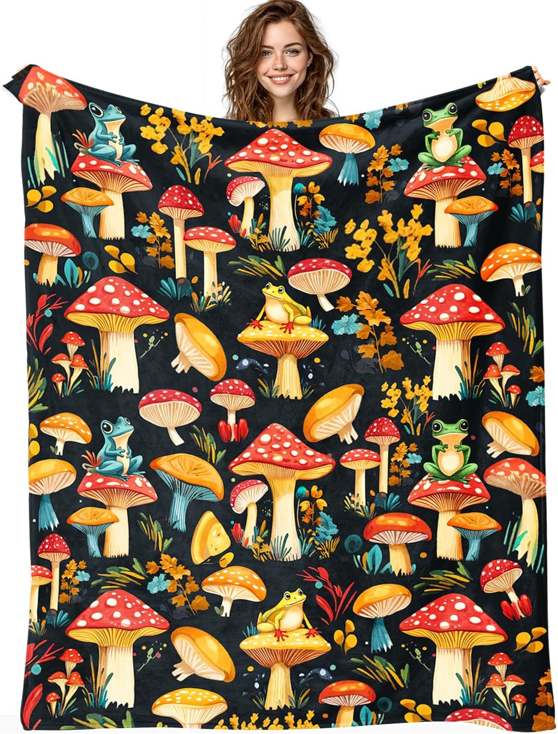Mushroom Blanket Mushroom Decor Cozy Animal Throw Super Soft Plush Flannel Fleece Blanket Gift for Kids Adults Men Women Ultra Warm & Lightweight Flannel, 50"X40"