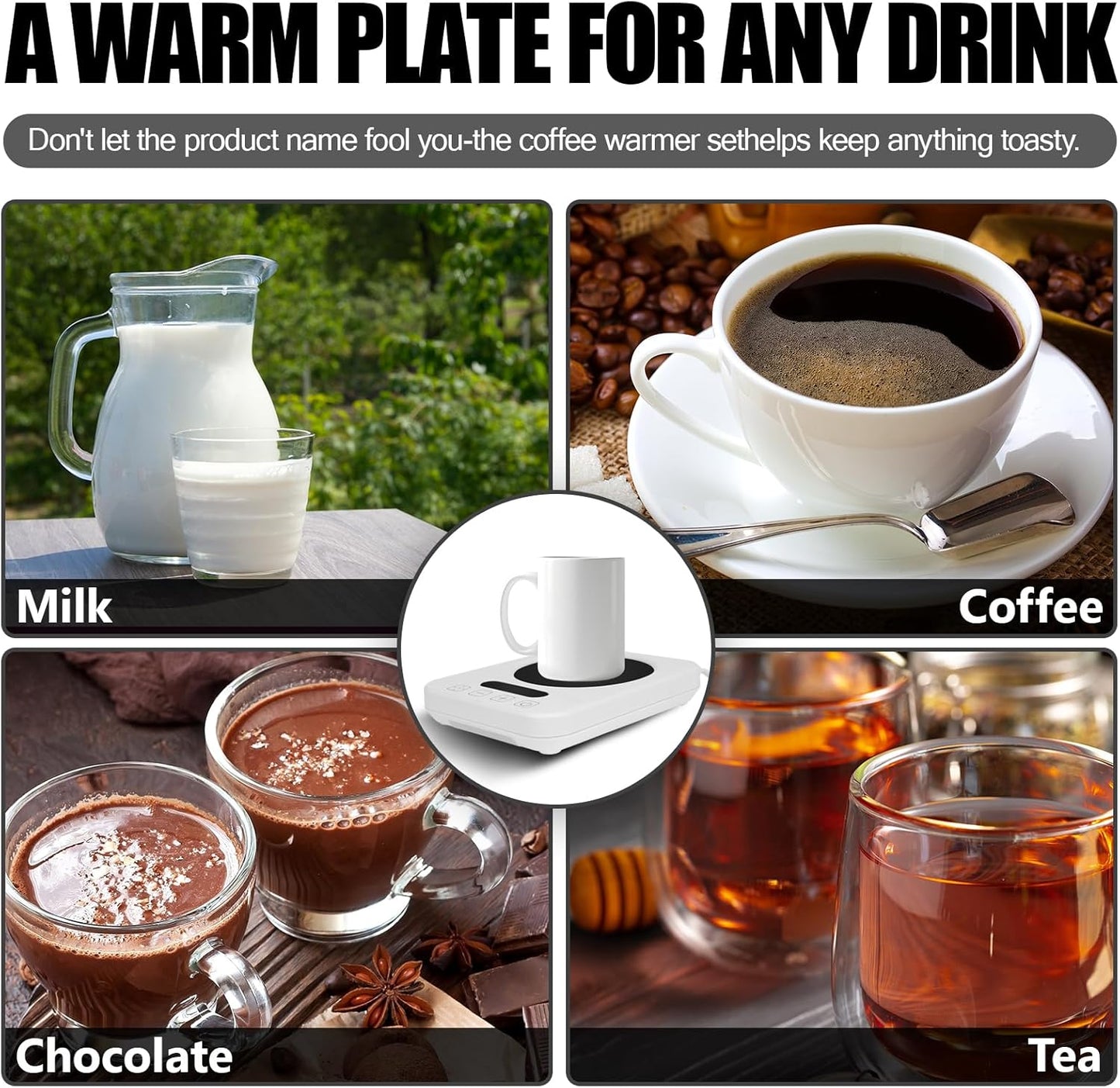 Coffee Mug Warmer for Desk with Temperature Display 9 Temp Settings（110°F-180°F） & 1-12H Timer Coffee Cup Warmer As Ideal Gift for Coffee Lovers, White