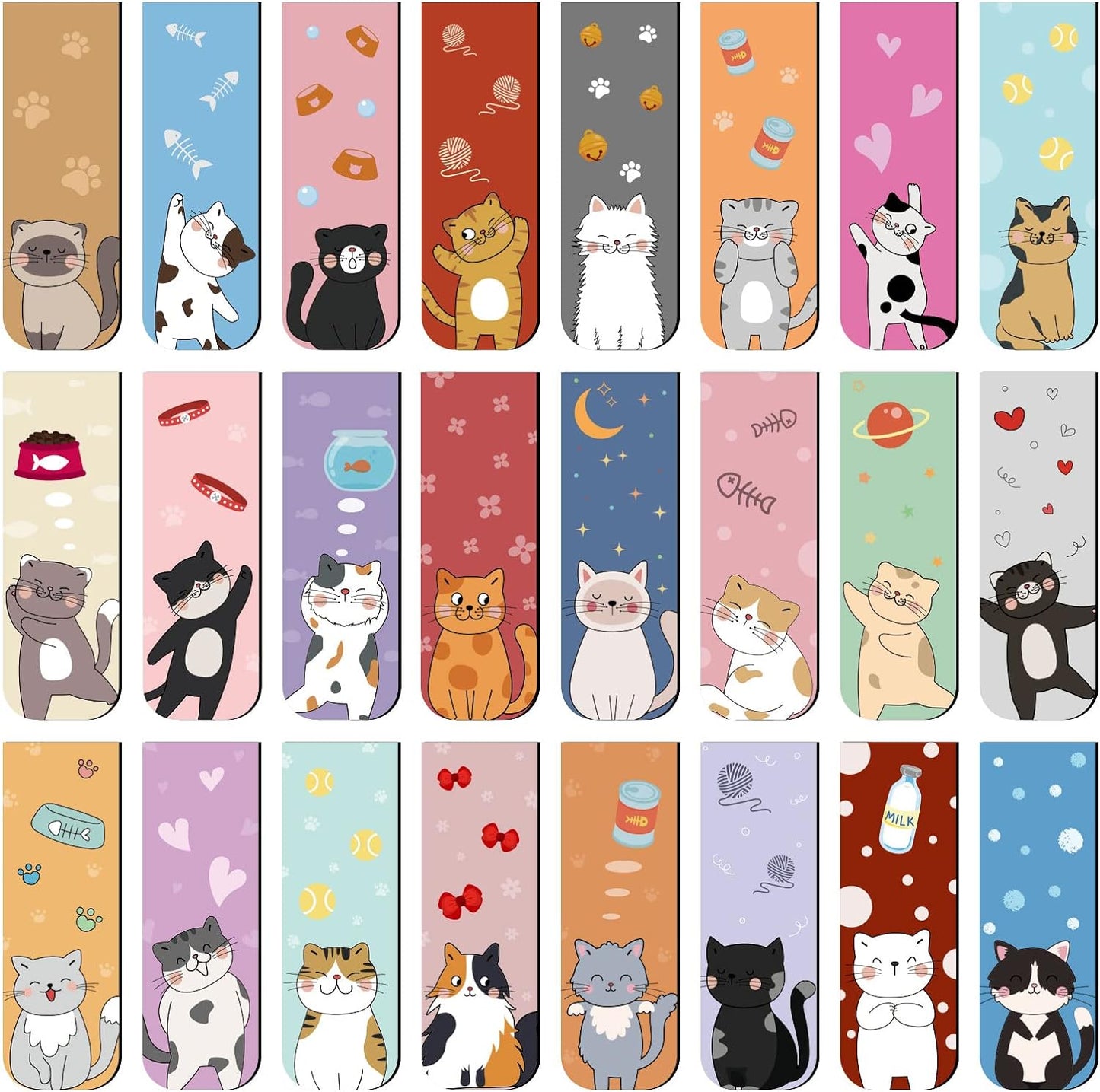 48 Pcs Magnetic Bookmarks Cats Magnets Bookmark Clips Party Favors Book Lovers Gifts Cute Book Marks for Reading Women Kids Christmas Stocking Stuffers Book Reading Accessories, 24 Designs (Cat)