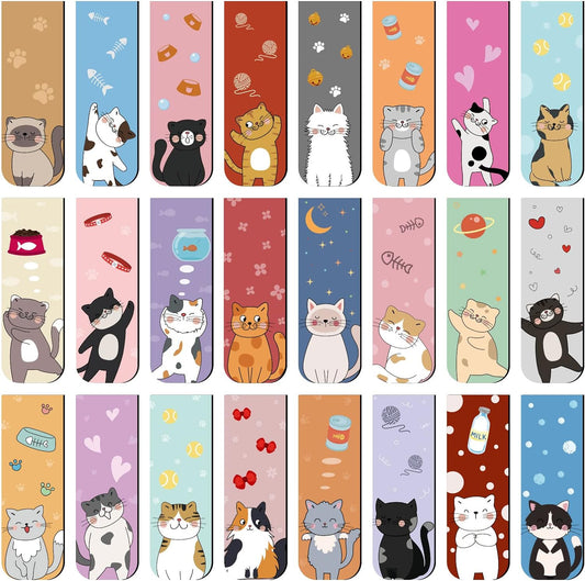 48 Pcs Magnetic Bookmarks Cats Magnets Bookmark Clips Party Favors Book Lovers Gifts Cute Book Marks for Reading Women Kids Christmas Stocking Stuffers Book Reading Accessories, 24 Designs (Cat)