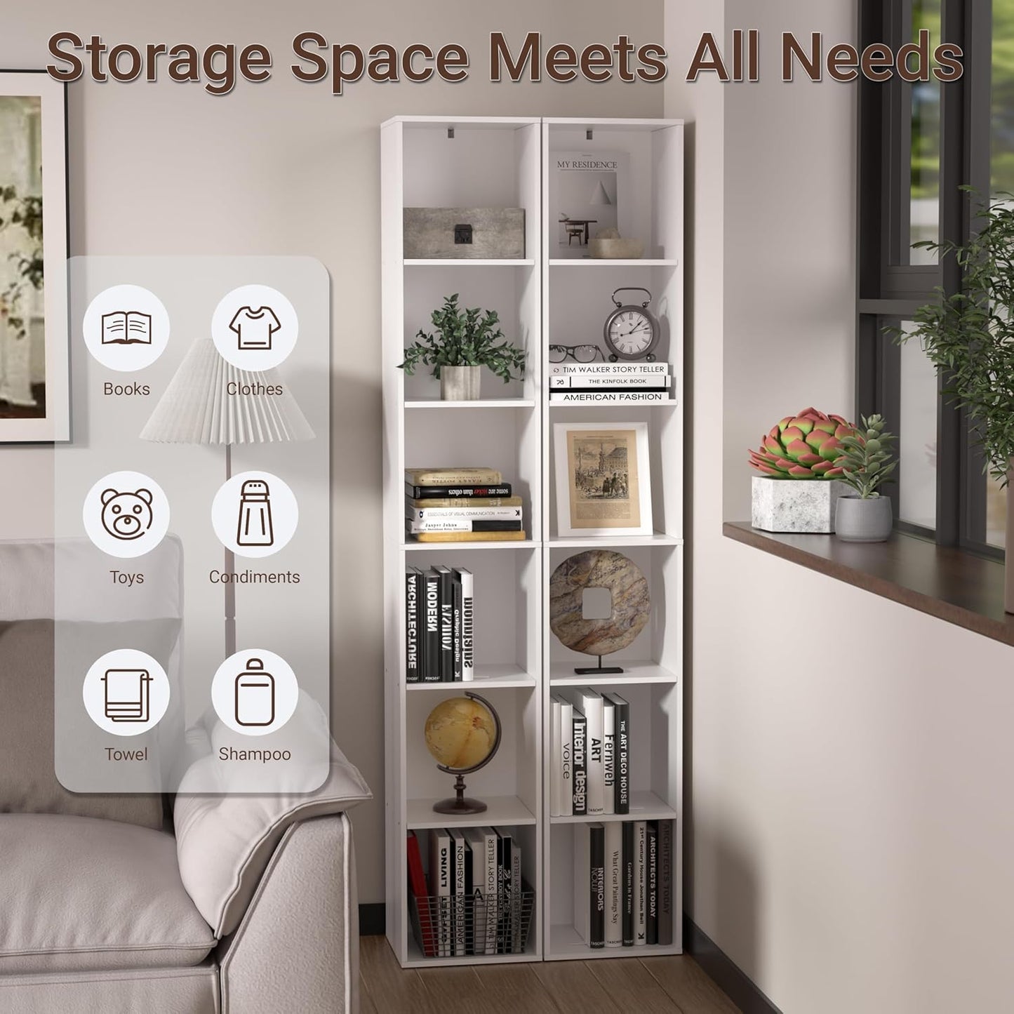 6 Cube Storage Organizer, 6 Tier Cube Low Bookcase Freestanding Storage Display Organizer, Six-Cubes Open Shelf Bookshelf for Home Office (White, 6-Cube)