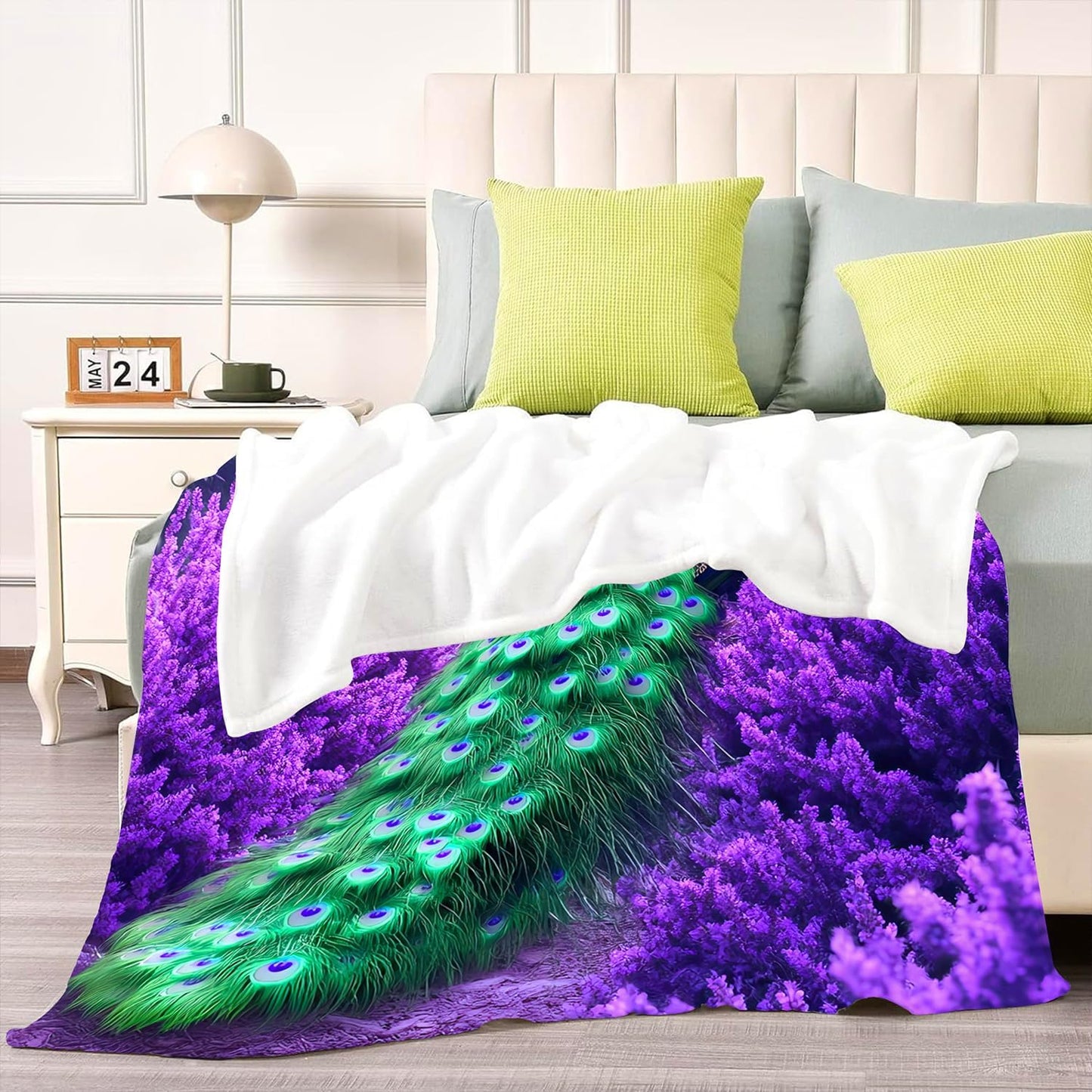 Peacock Gifts for Women, Super Soft Graceful Peacock Decor Purple Lavender Throw Blanket Gifts for Women Girls, Peacocks Stuffed Animal for Kids, Warm Cozy Fuzzy Plush Fleece Flannel Blankets 60"x50"