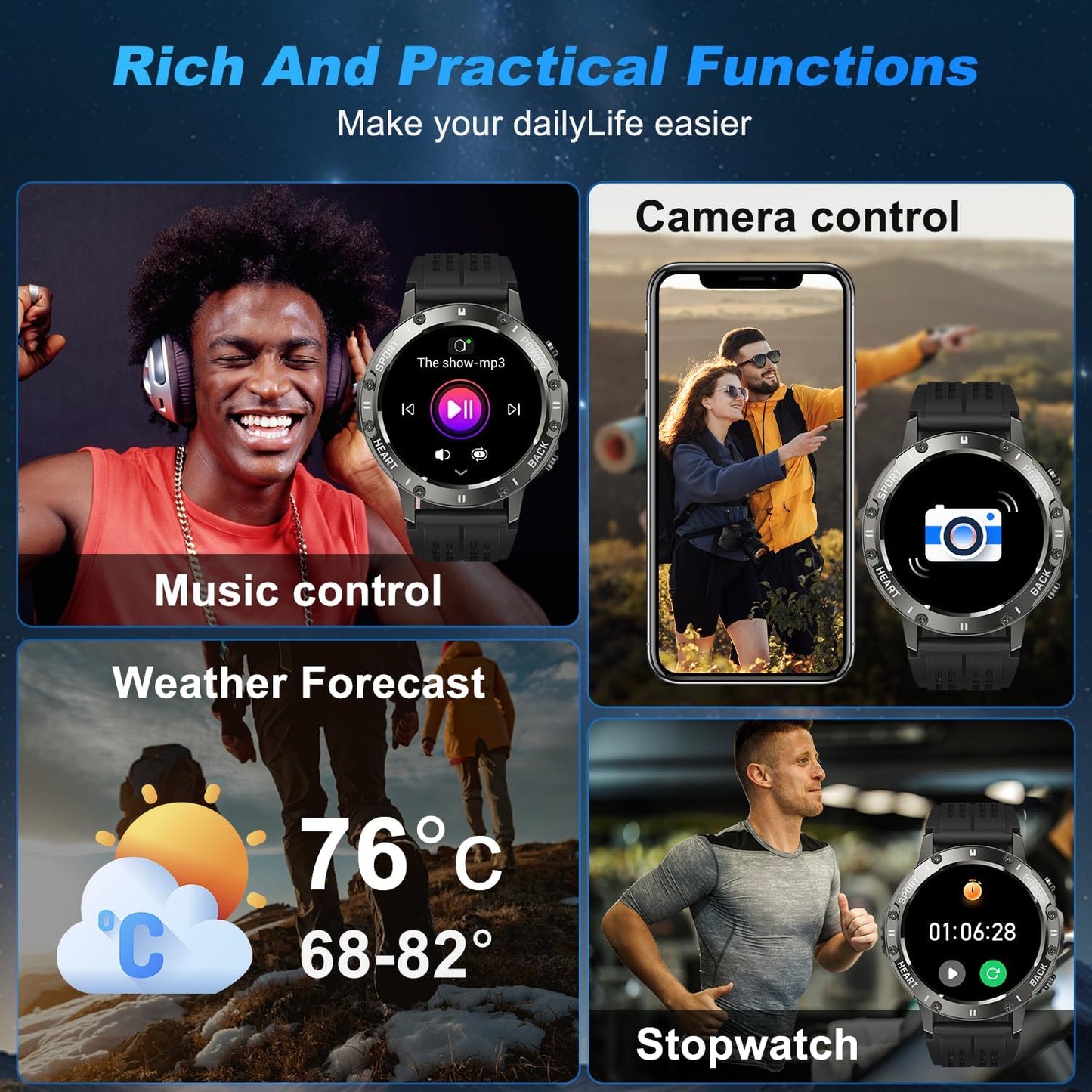 Smart Watch for Men Fitness Tracker: Military Make Answer Call Running Digital Mens Watches Waterproof Smartwatch Android Phone iPhone Samsung Compatible Sleep SpO2 Heart Rate Monitor Step Pedometer