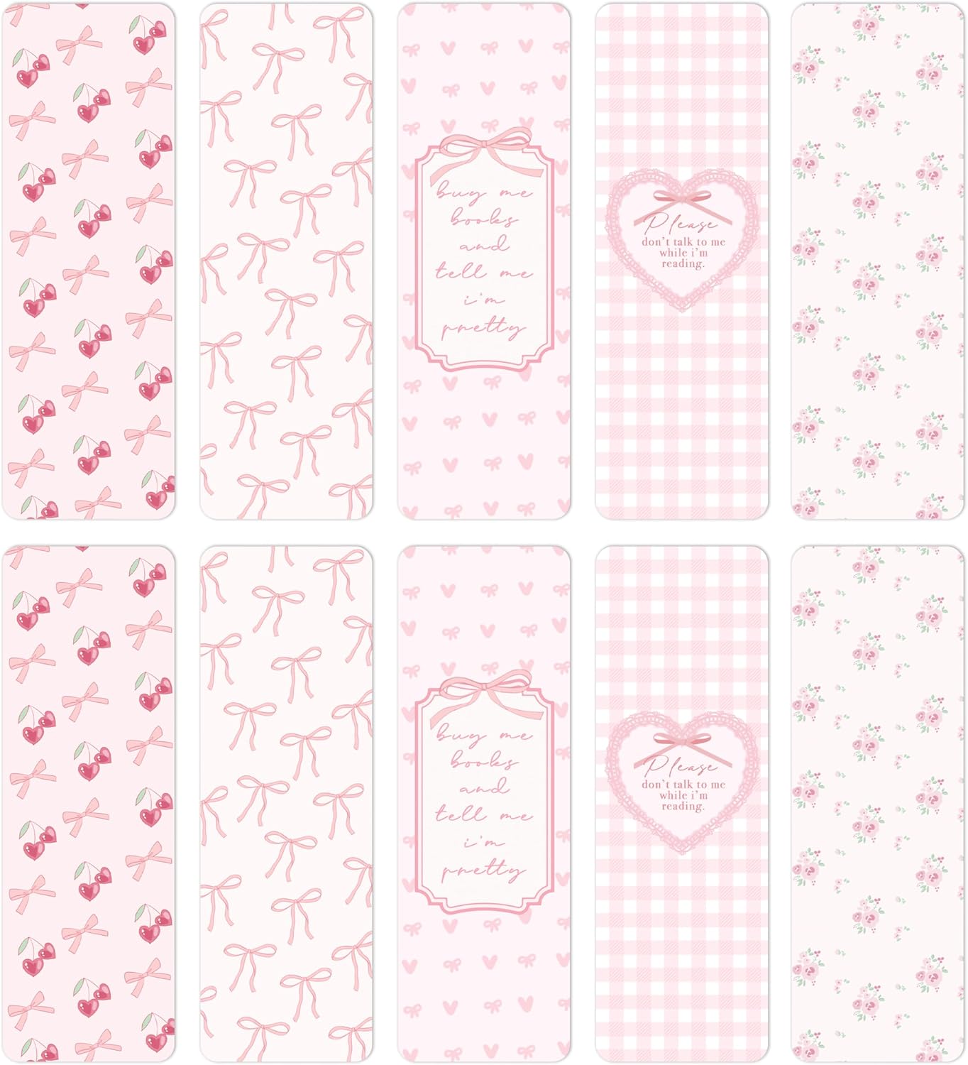 TwoDays Pink Coquette Bookmarks for Women, Cute Bow Bookish Gifts for Book Lovers Booktok, Fancy Book Accessories, Book Club Favors (Set of 10, 6'' x 2'')