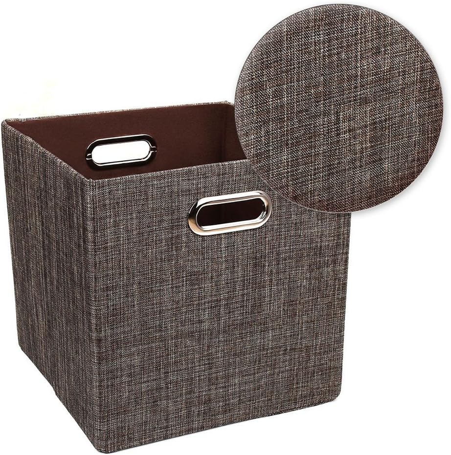Posprica Storage Bins Cube Containers Boxes,Thick and Heavy Duty Fabric Drawers, 11×11 inch- Set of 4,Brown