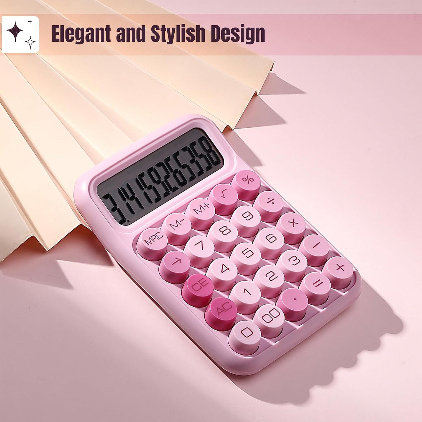 Mr. Pen- Mechanical Switch Calculator - 12 Digit Large LCD Display, Pink with Big Buttons