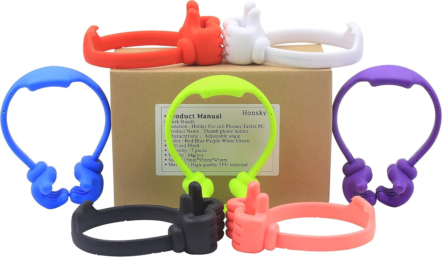 Honsky Thumbs-up Cell Phone Stand, Pack of 7, Universal Flexible Multi-Angle Cute Desk Desktop Phone Holder, Compatible with Android Switch Nintendo Tablet, Assorted Colors, Bundle