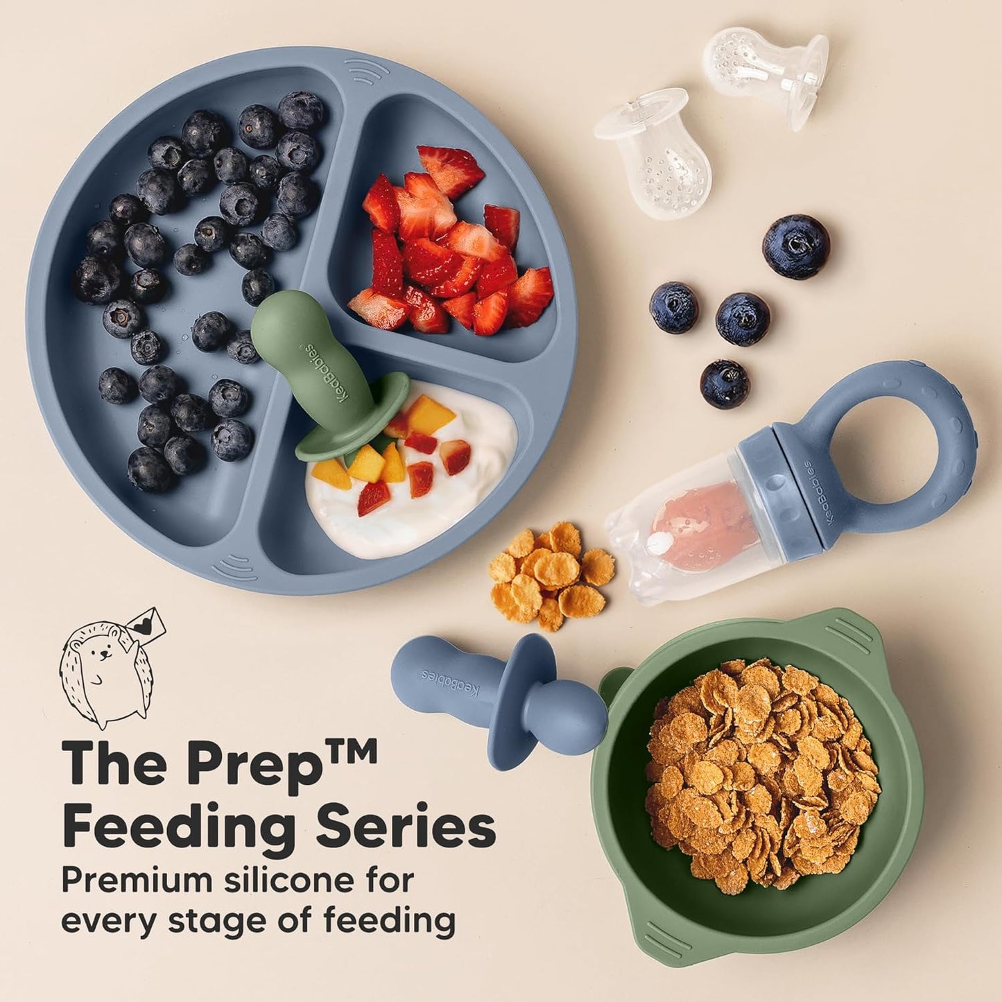 KeaBabies Baby Fruit Feeder 2pk - Silicone Baby Food Feeder for Babies 6-12 Months, Breast Milk Popsicle Teether, Weaning, Pacifier, Freeze Frozen Solid Food, Infant Feeding Essential (Slate)