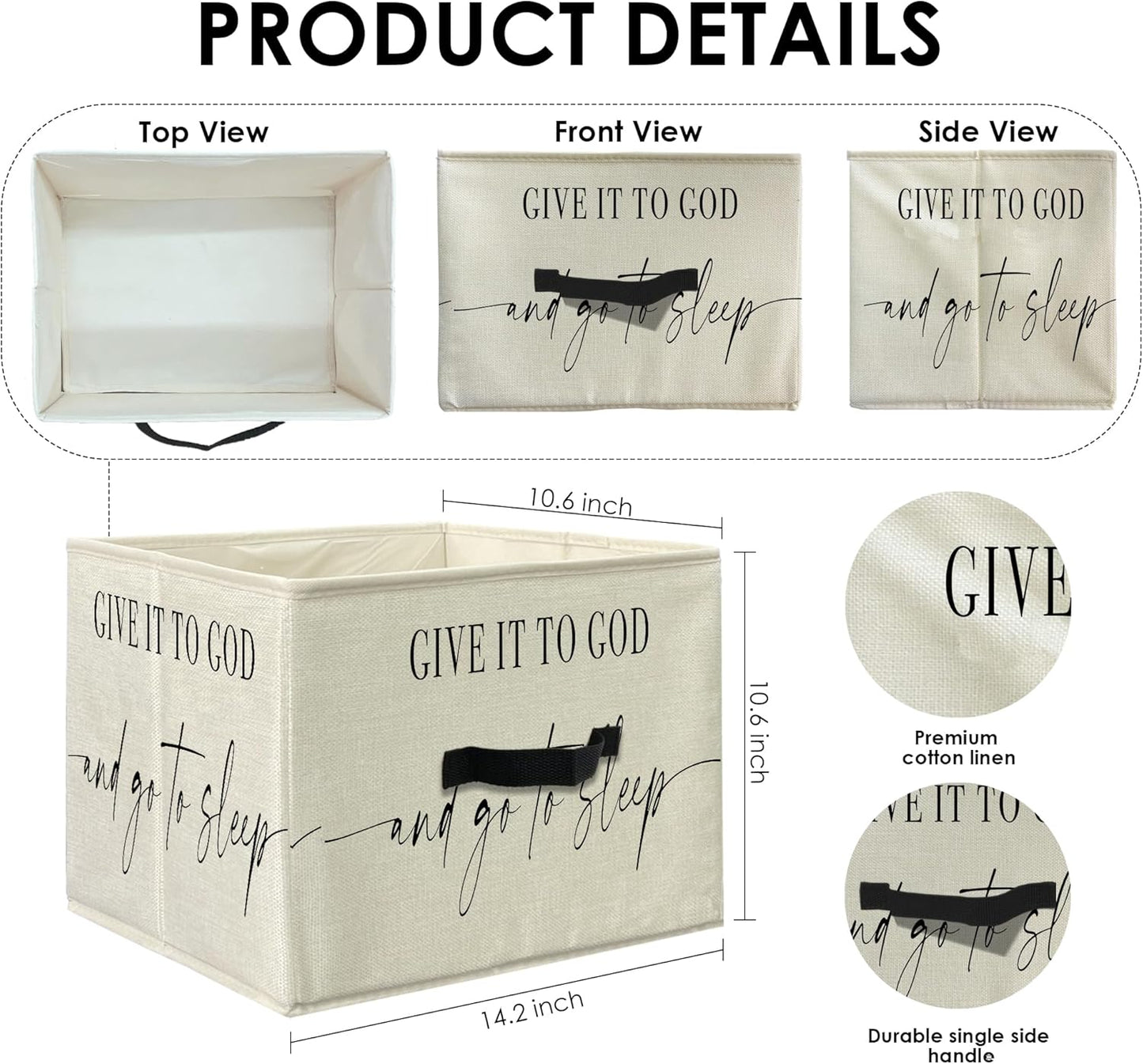Knibeo Give It God and Go To Sleep Christian Fabric Storage Bins for Shelves Closet, Minimalist Religious Bible Verse Collapsible Cube Baskets Organizer for Clothes Books Toys