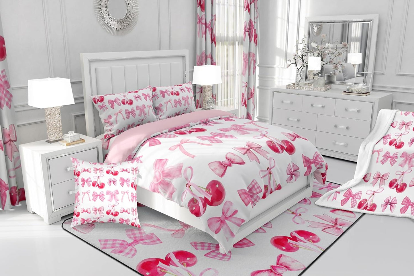 Feelyou Cute Bowknot Fleece Throw Blanket 40"x50" Pink Watercolor Bow Sherpa Blanket for Bed Sofa Couch Boys Girls Teens Bedroom Decor Bow Plush Blanket Women Men Dreamy Princess Fuzzy Blanket