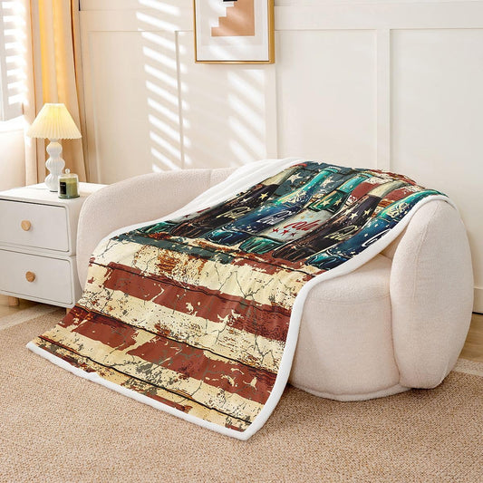 Feelyou Cola Throw Blanket American Flag Soft Fleece Sherpa Cozy Fuzzy Plush Warm Rustic Vintage Fuzzy Plush Throw Summer Drinks Throw 50"x60" for Bed Couch Living Room