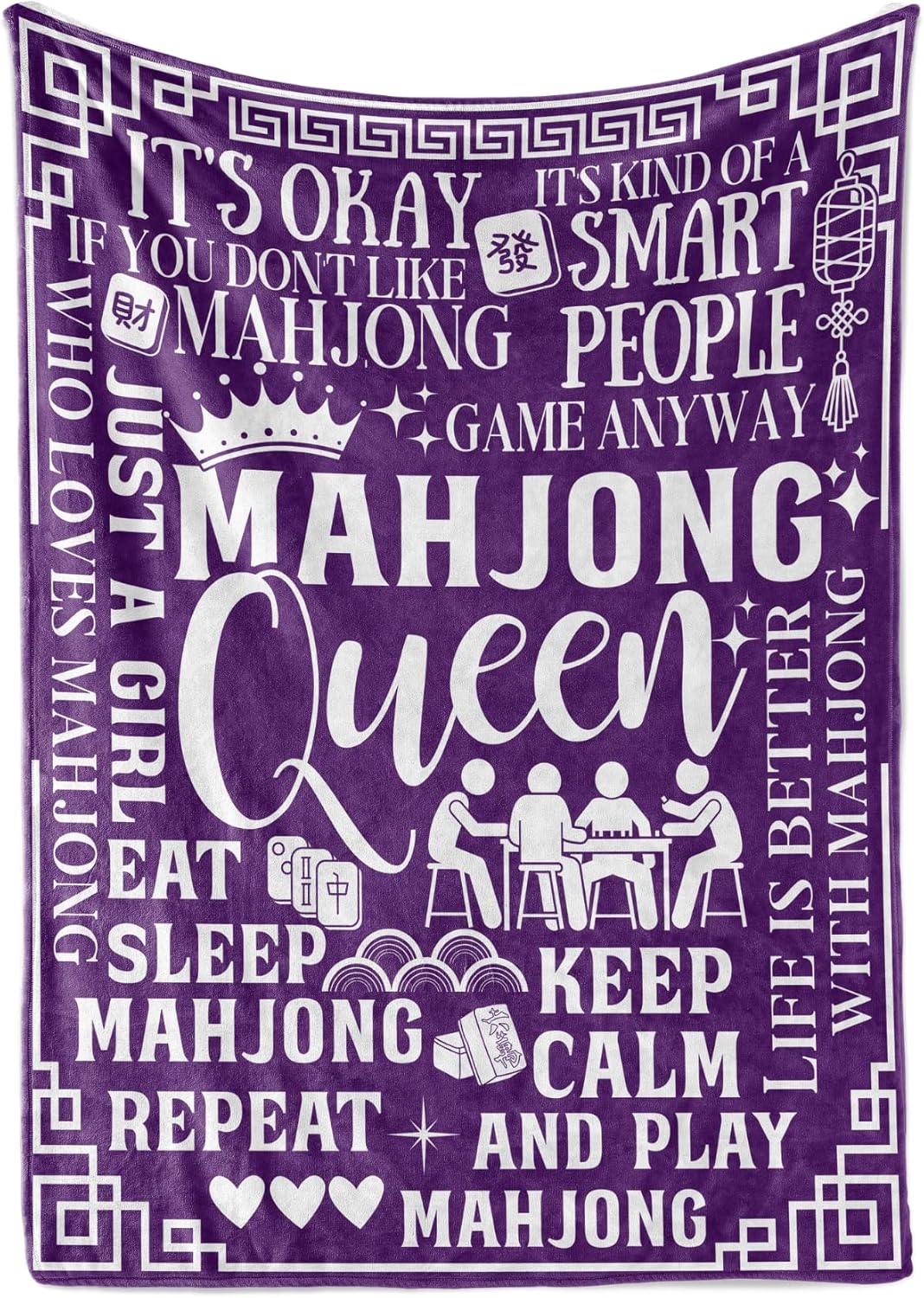 Mahjong Gifts for Women, Funny Mahjong Flannel Throw Blanket for Mahjongg Lovers, 50 x 65 Inch, Skin Friendly, Novelty Mahjongg Throw Blanket - Purple