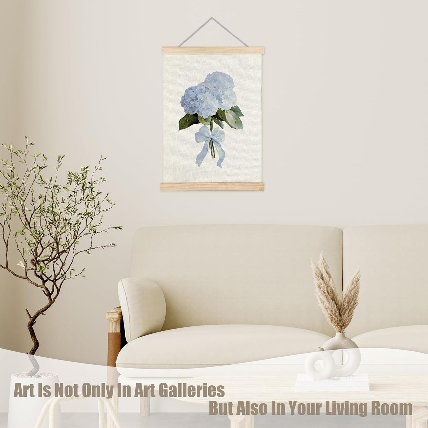 WUCHJ Coquette Hydrangea Floral Wall Art Poster, Rustic Flower Wall Decor, Aesthetic Bow Blue Hydrangea Flower Canvas Prints Artwork for Home Bedroom Living Room Decor, 12x16 Inch