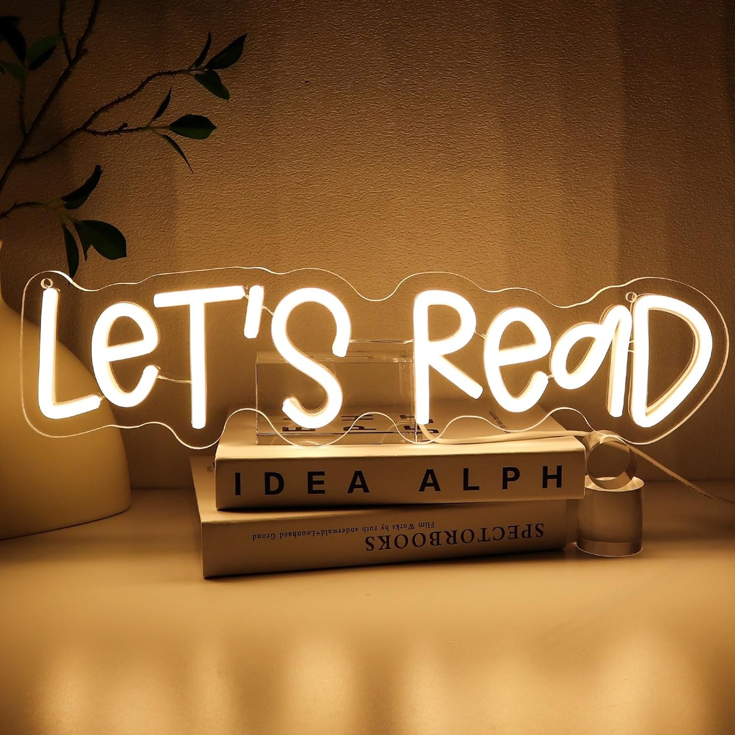 Let's Read Neon Sign for Wall Decor, Reading Led Signs for Library, USB Dimmable Book Neon Lights for Classroom Reading Corner Bedroom Study Room Home Book Club Motivational Wall Art