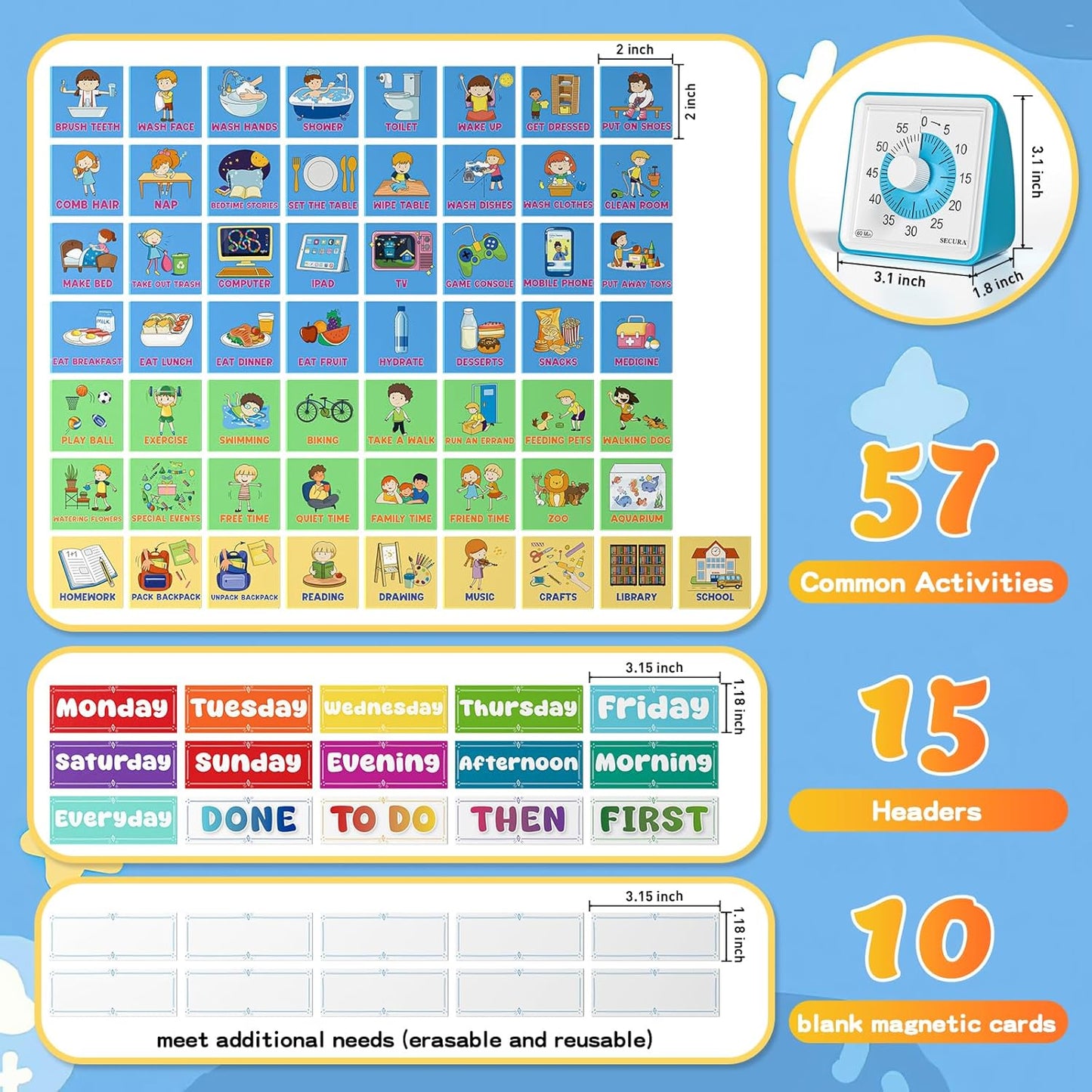 Secura Time Schedule Tasks, Special Education Autism Sensory Visual Timer for Kids, Daily Routine & Time Management Tool for Kids, ADHD, Autism, Classroom & Home