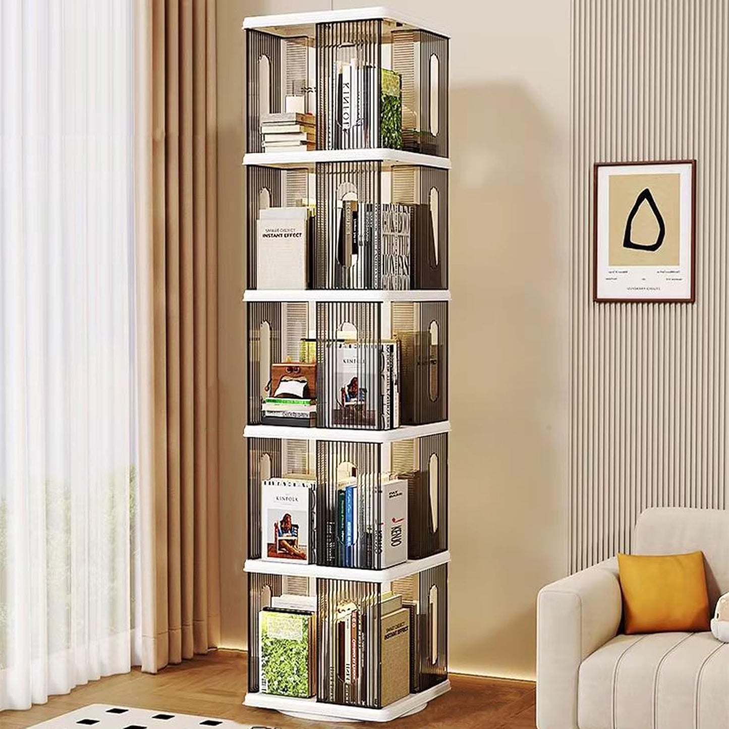 Rotating Bookshelf Tower, 360-Degree Rotating Bookshelves, Small Space Spinning Bookshelf, Revolving Bookcase Suitable for Bedrooms, Living Rooms, Studies and Offices (Grey,5Tier)