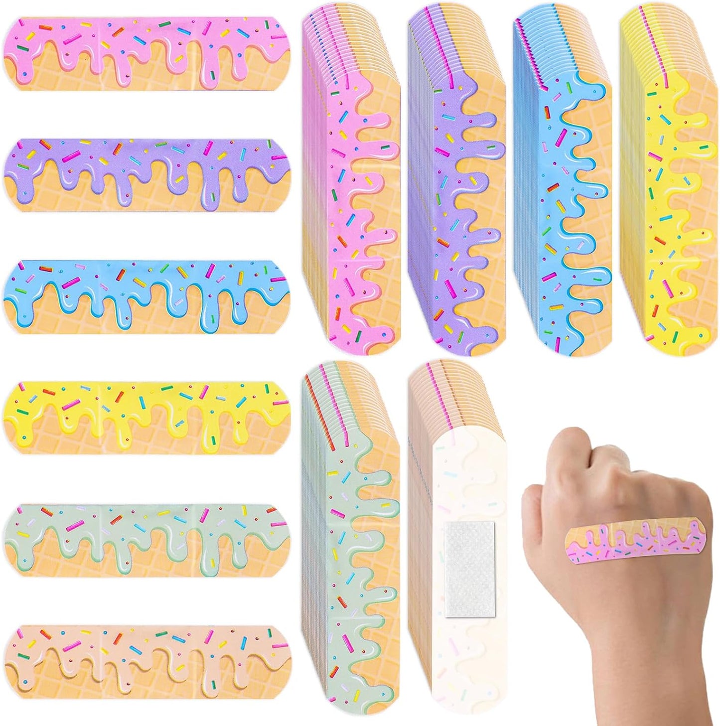 60Pcs Ice Cream Drip Baseball Bandages, Waterproof Breathable PE Adhesive Bandage for Minor Wound Care, Hypoallergenic First Aid for Training Boys Girls Kids Baseball Mom, Latex Free