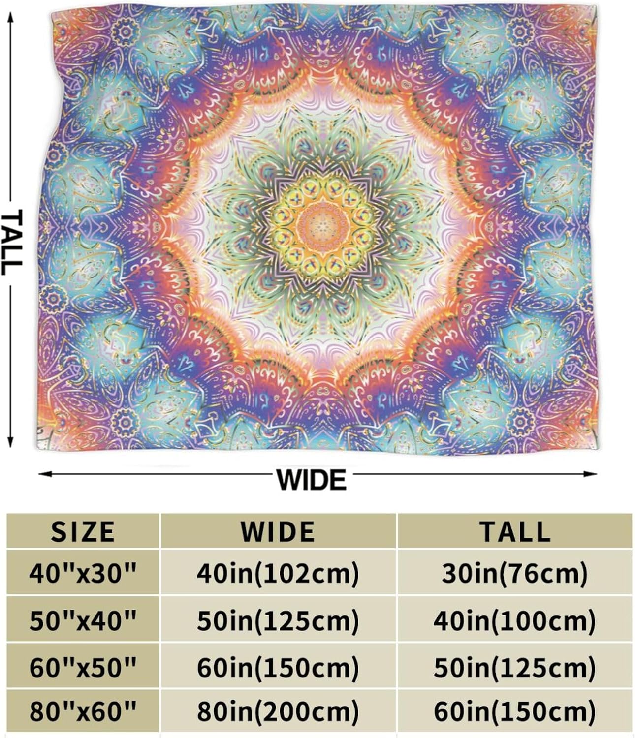 Mandala Peacock Feather Print Bed Blanket Ultra Soft Throw Blanket All Season Warm Light Weight Cozy Plush Blankets for Home Bedroom Sofa Chair Travel, 50"X60"