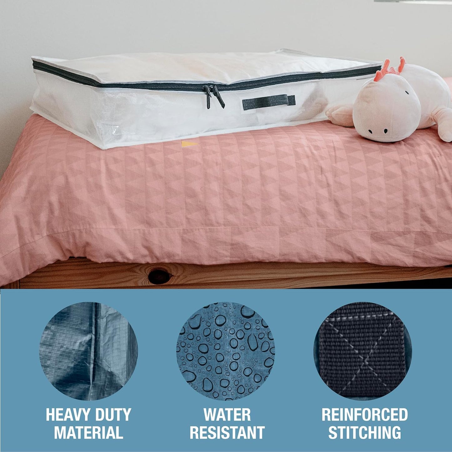 CleverMade Under Bed Storage Bag - 46L - Pack of 2 - Transparent - Collapsible Storage for Shoes and Clothes Easy Use - Heavy Duty Utility Bag Home