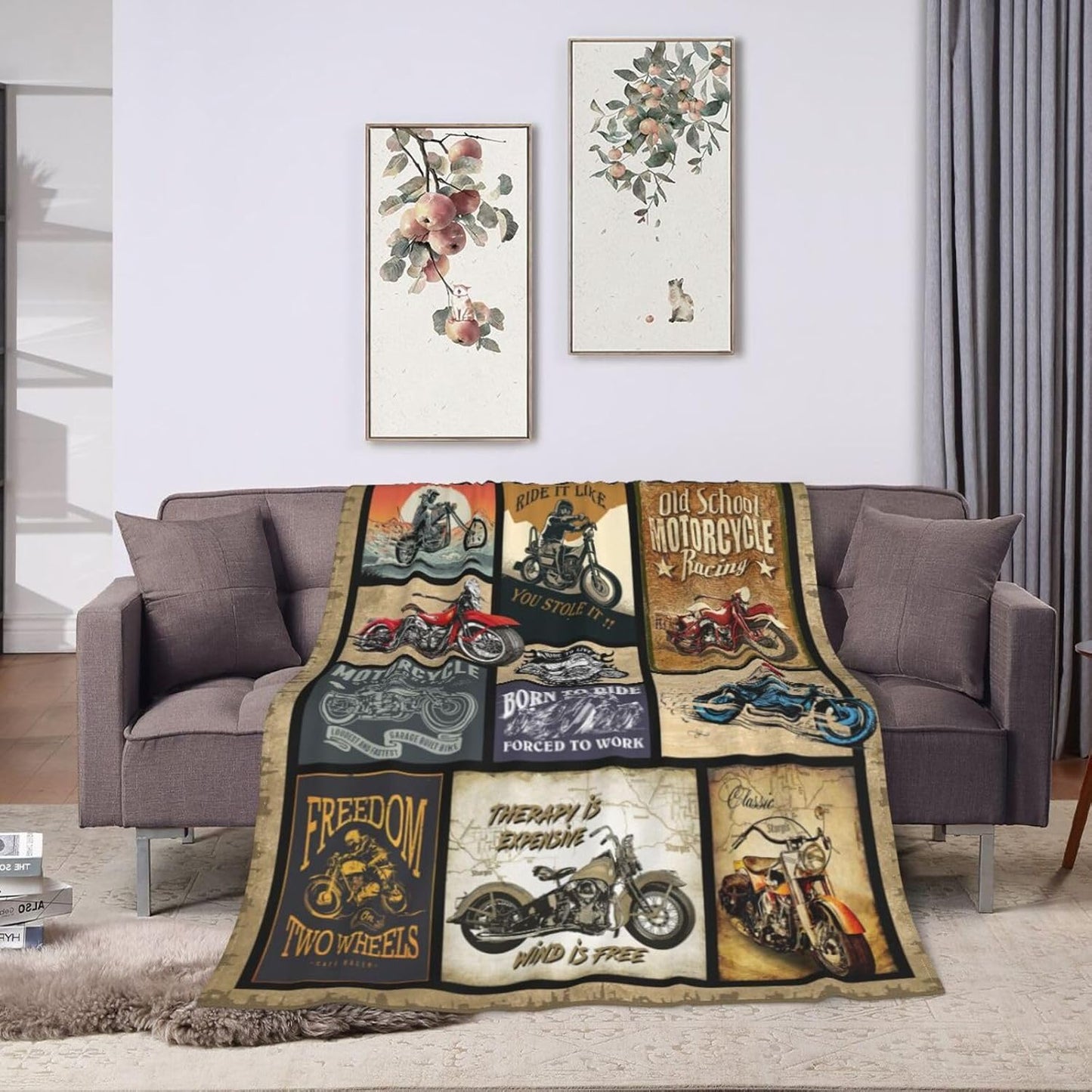 Motorcycle Gifts for Men and Women Throw Blanket for Couch Sofa Bed Plush Throw Fleece Blanket Soft Cozy Bedding for Kids and Adults Bedroom 80x60 Inch
