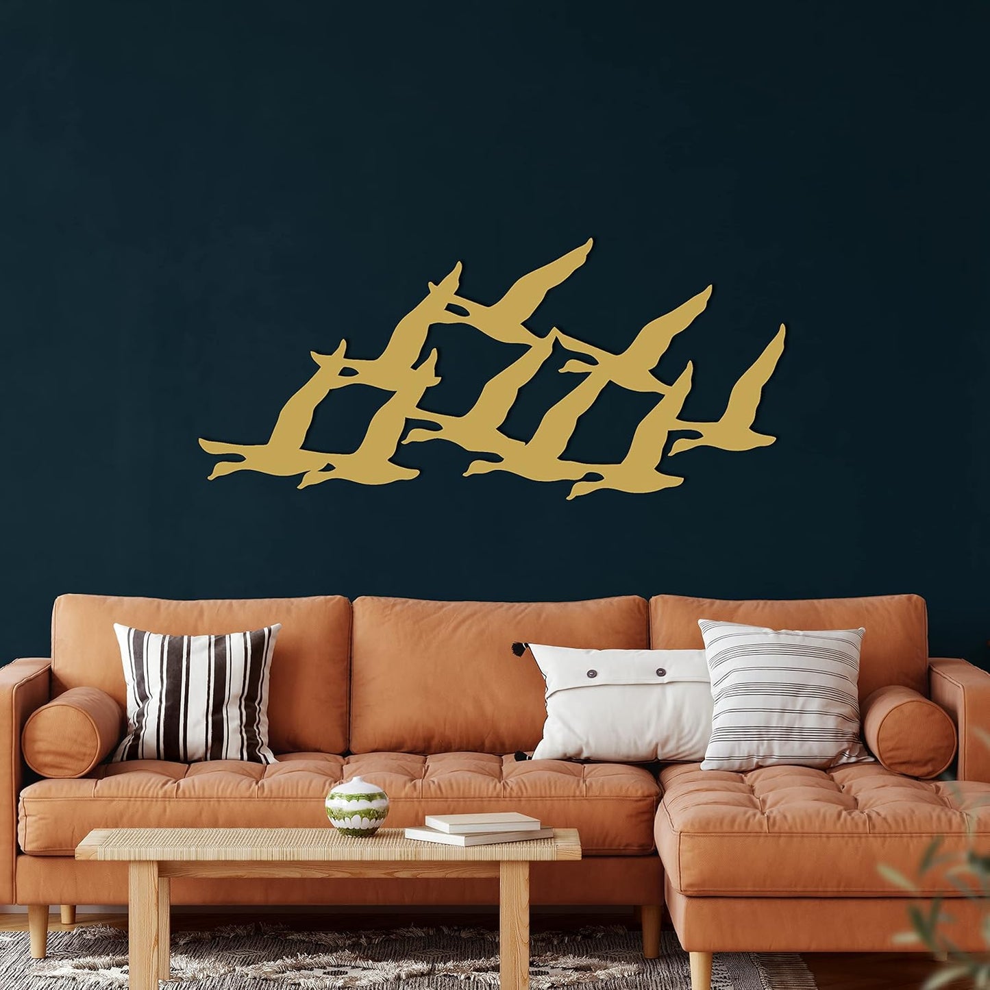 Metal Wall Decor, Geese Flock, Home Living Room Decor, Wall Sign, Metal Wall Art, Interior Decoration, Indoor Outdoor Hangings, Gold (90x40cm)