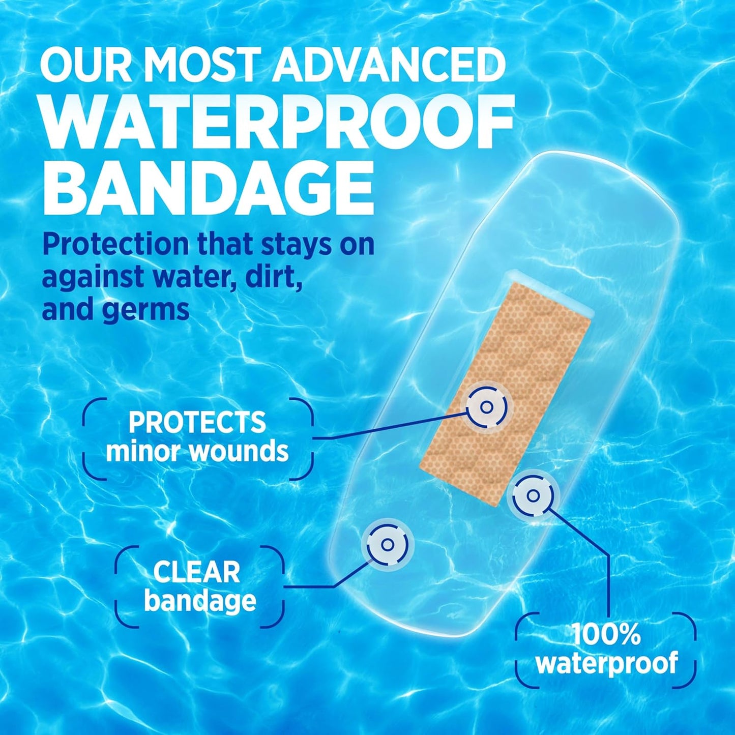 BAND-AID Brand Clear Waterproof Adhesive Bandages, Sterile First-Aid for Minor Wounds, Cuts & Scrapes, Clear Bandages with a Quilt-Aid Pad to Cushion Wounds, Assorted Sizes, 60 ct
