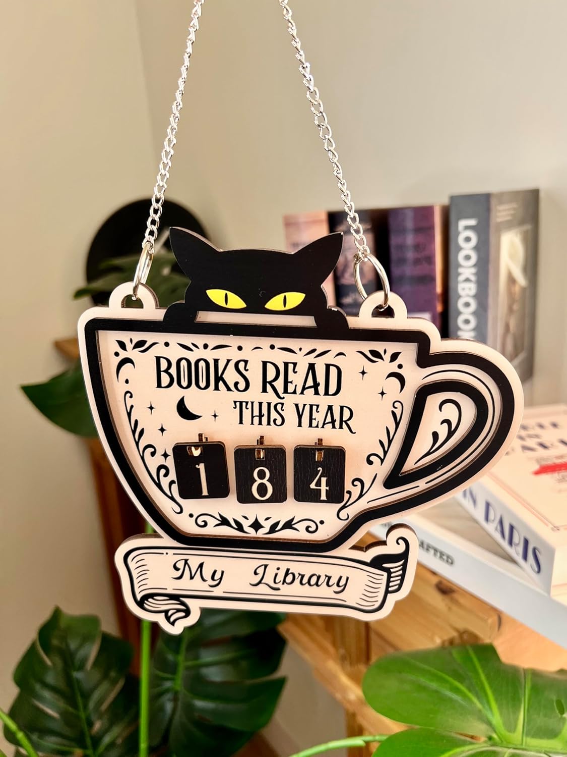 Books Read This Year Counter, Cute Cat Wooden Book Counter Sign, Reading Tracker Sign for Bookshelf Decor, Gifts for Book Lovers Women Readers, Home Library Essentials