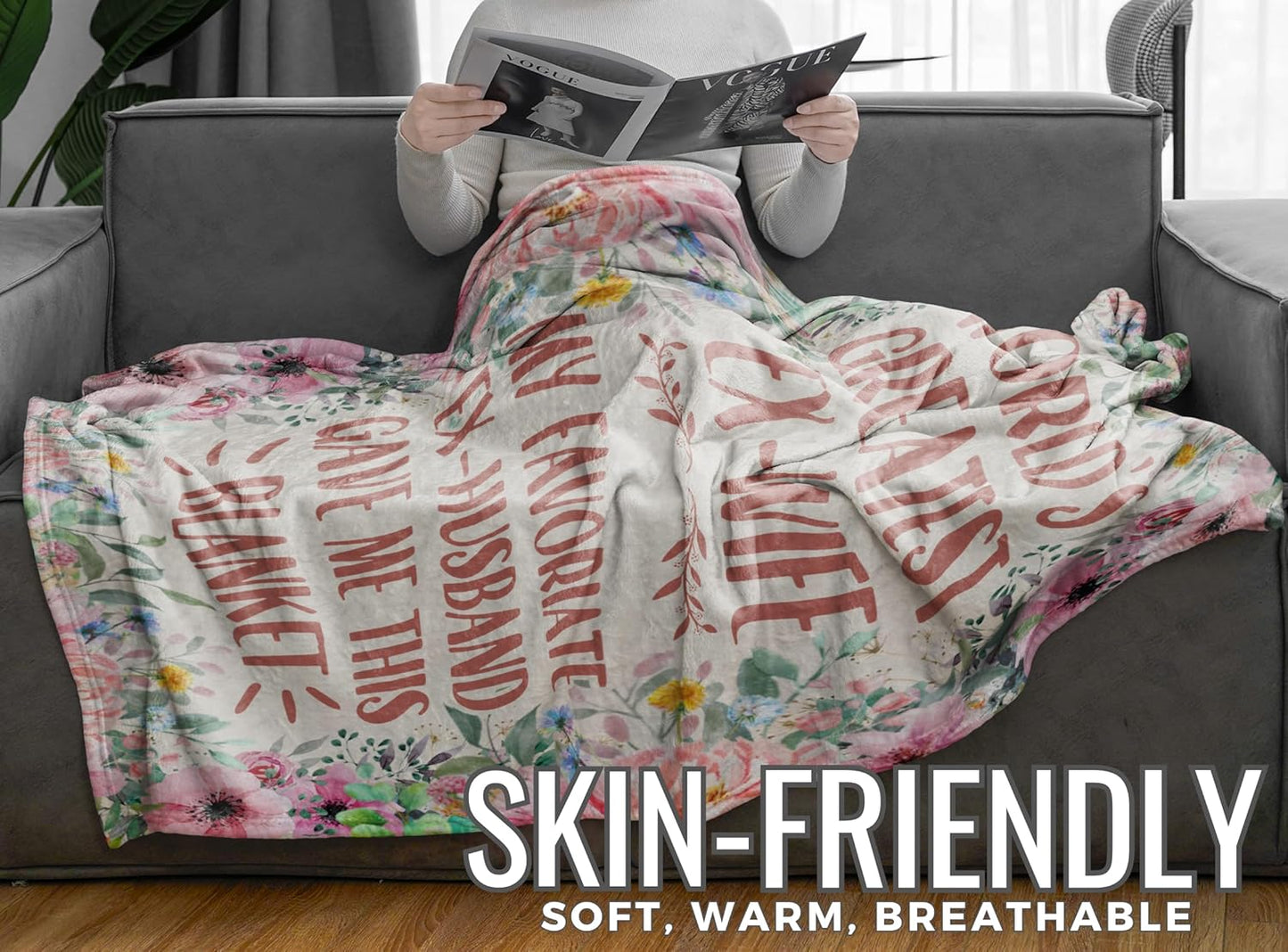 Ex-Wife Gifts, Funny Blanket for Ex-Wife, Gifts for Ex-Wife on Birthday's Day & Christmas, Flannel Blanket Throw, 65 x 50 inches - Flower
