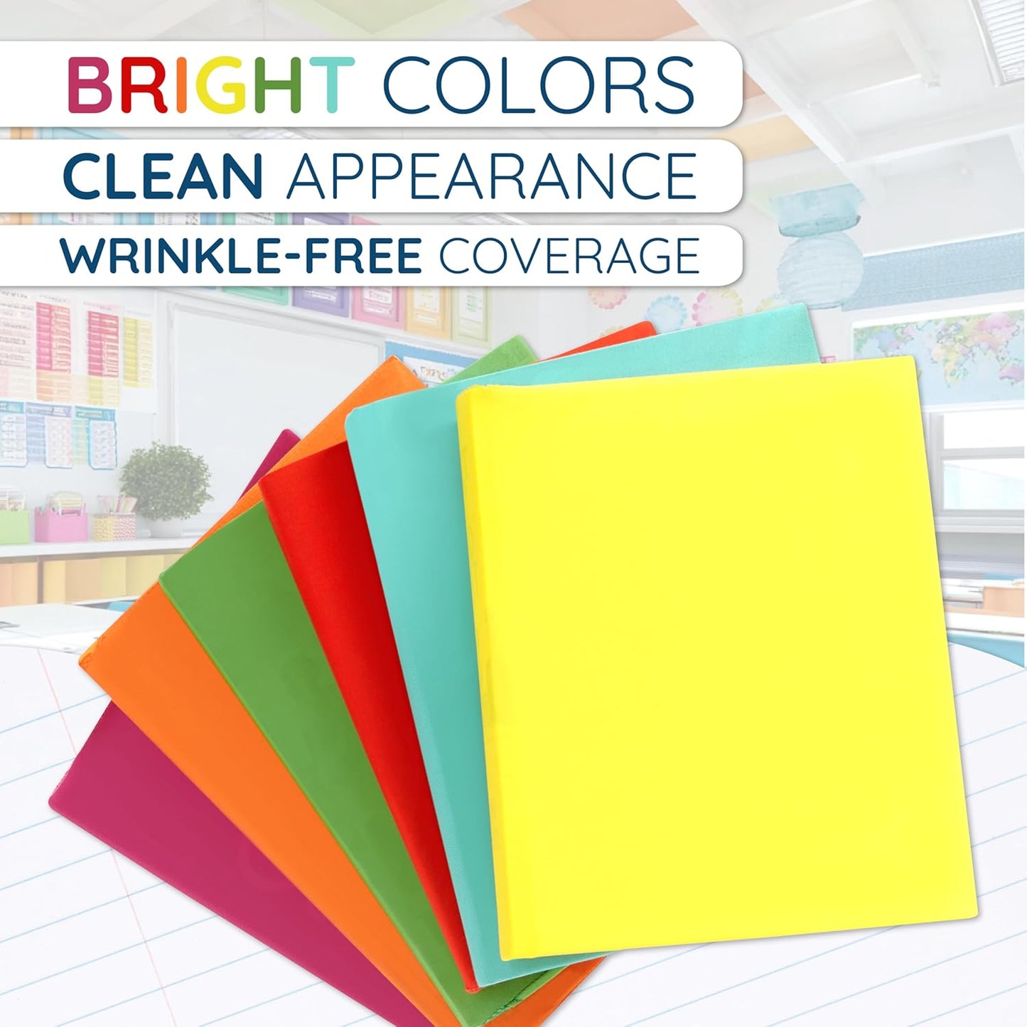 Blue Summit Supplies 6 Stretchable Book Covers for Hardcover, Colorful Fabric Book Cover for Classroom Textbook Protection and Care, Assorted Colors, for 11" by 11" Books, Stretchy