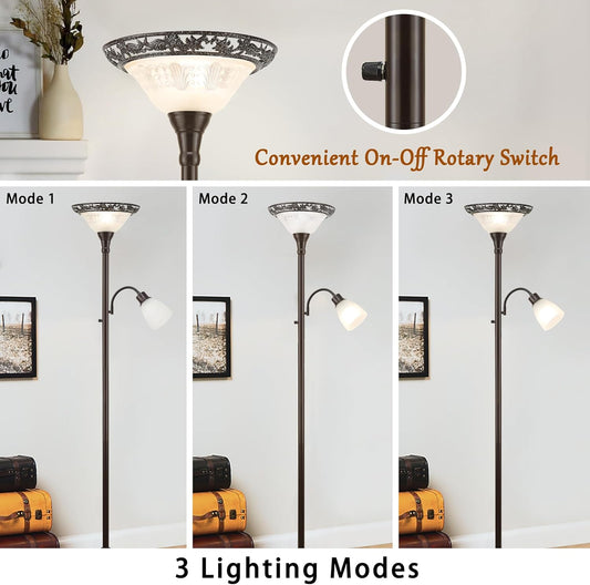 Luvkczc 70" Floor Lamp for Living Room, Bedroom, Office - 2 Head Standing Lamp with Metal Pole & Heavy Base - Vintage Tall Corner Reading Light - No Bulbs Included