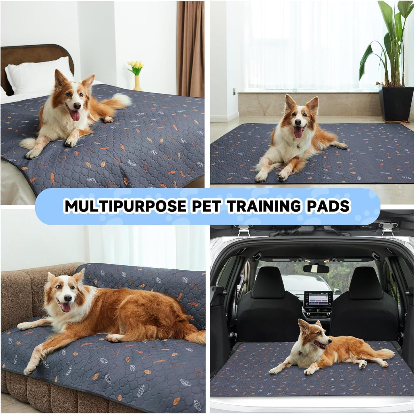 Sunheir Washable Pee Pads for Dogs , Thick Heavy Absorbency Reusable, Prevent Leakage, Waterproof , Non-Slip Pee Pads for Puppy Playpen, Crate, Whelping Box, Potty Training, Grey, 2 packs