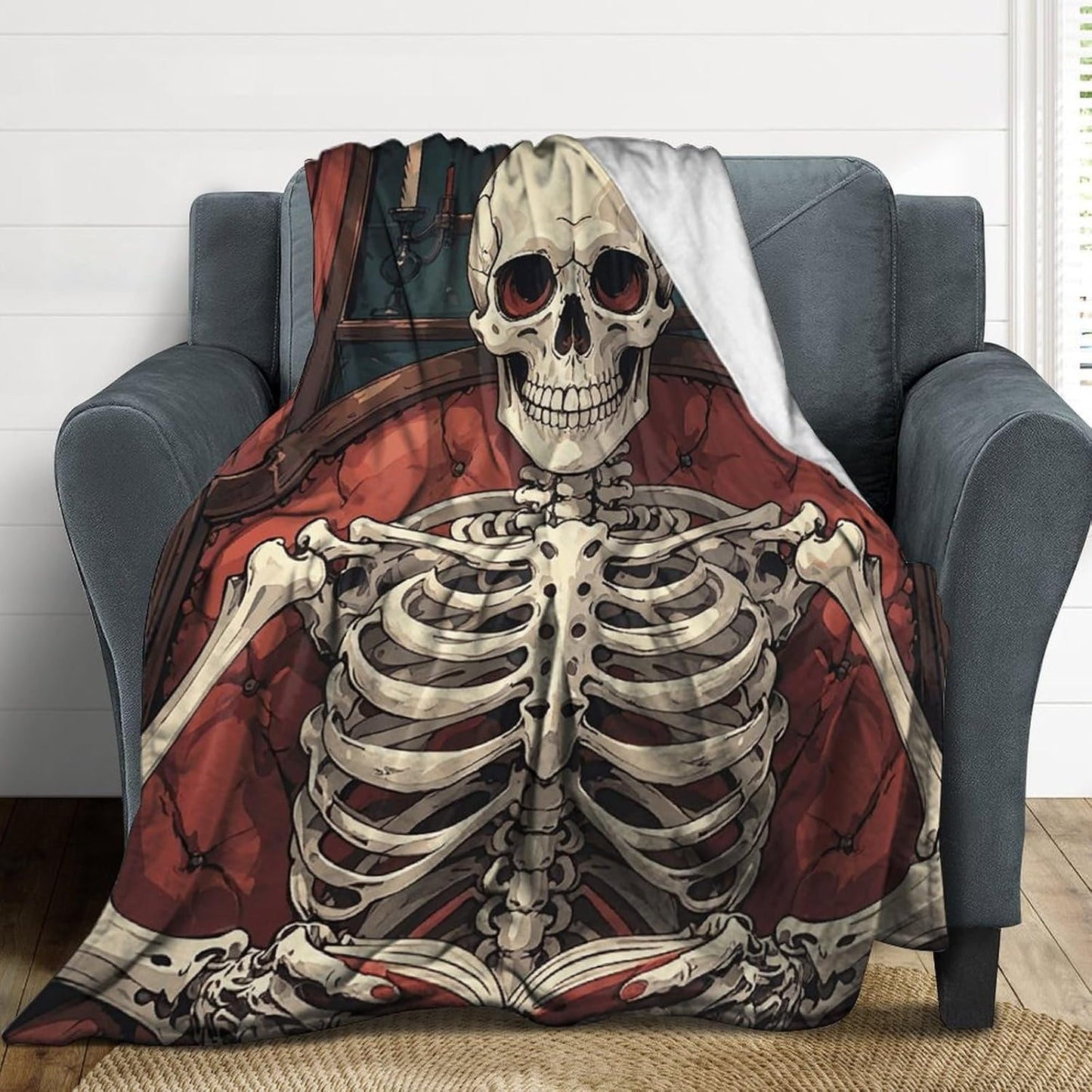 Flannel Throw Blanket for Couch Bed Lightweight Soft Skeleton Reading Thick Throw Blanket Super Cozy Warm Blanket for Sofa All Season Use 60"*80"（150 * 200cm）