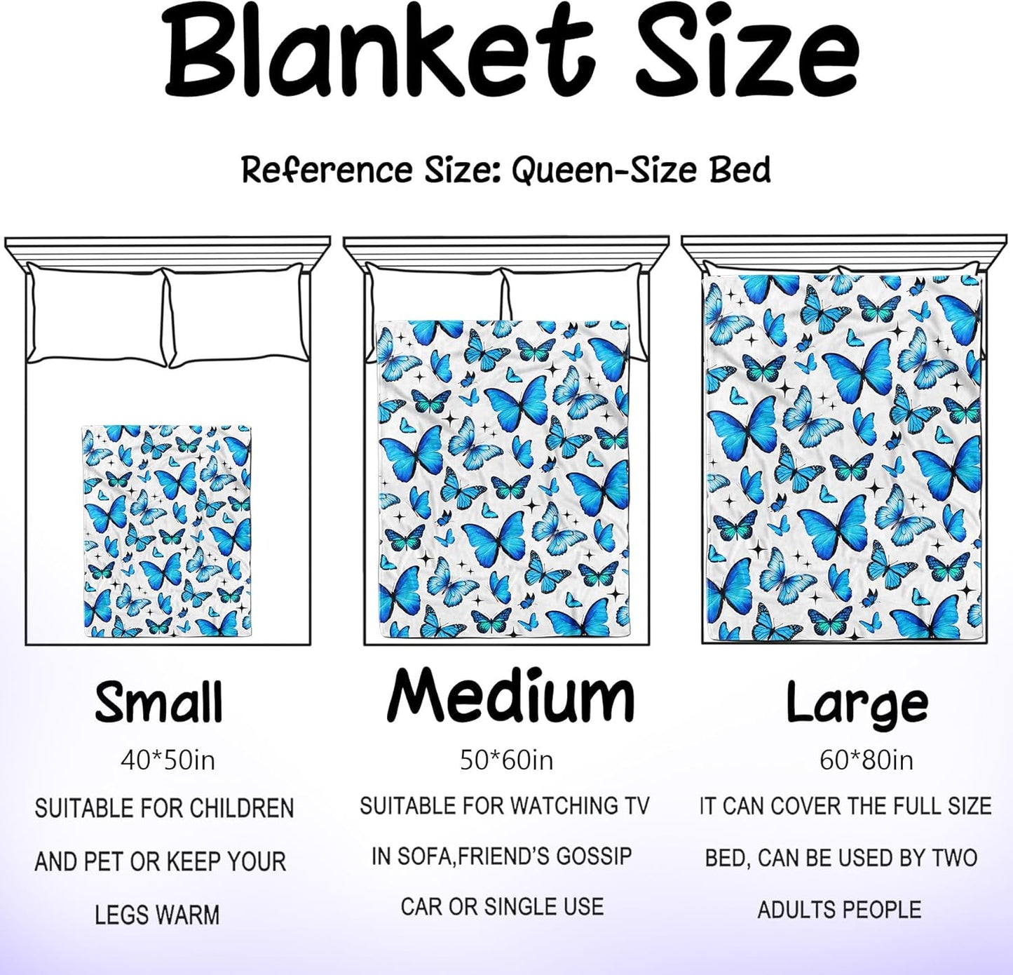 Butterfly Blanket Gifts for Women Girls Soft Flannel Blue Butterfly Throw Blanket Birthday Gifts Bedding Decor for Kids Adults All Season 50" x 40"