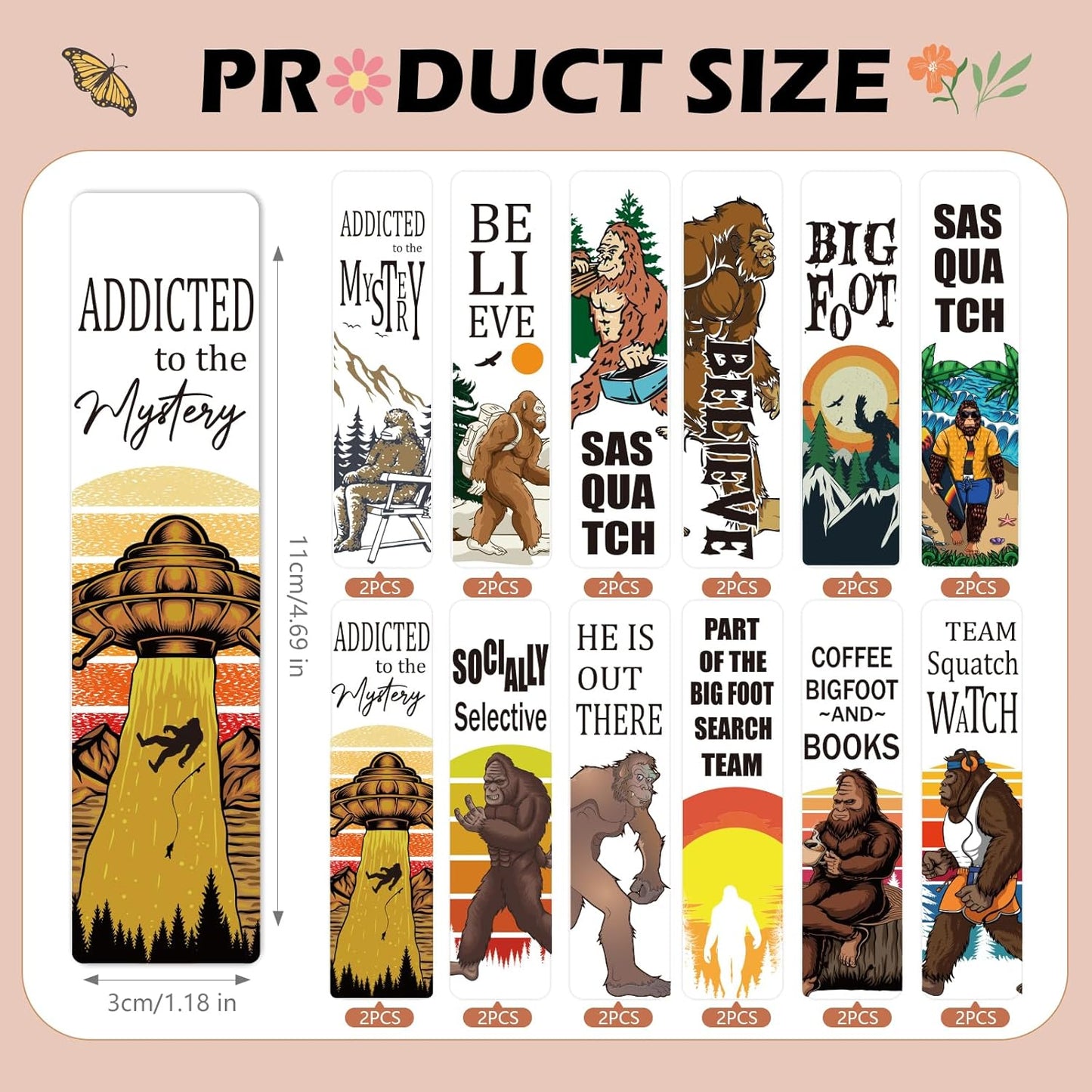 Sasquatch UV DTF Bookmark Wraps - 24 Sheets He is Out There Mysterious Bigfoot Blank Acrylic Bookmark Stickers, Socially Selective Rub on Transfer Decals for Book Lovers