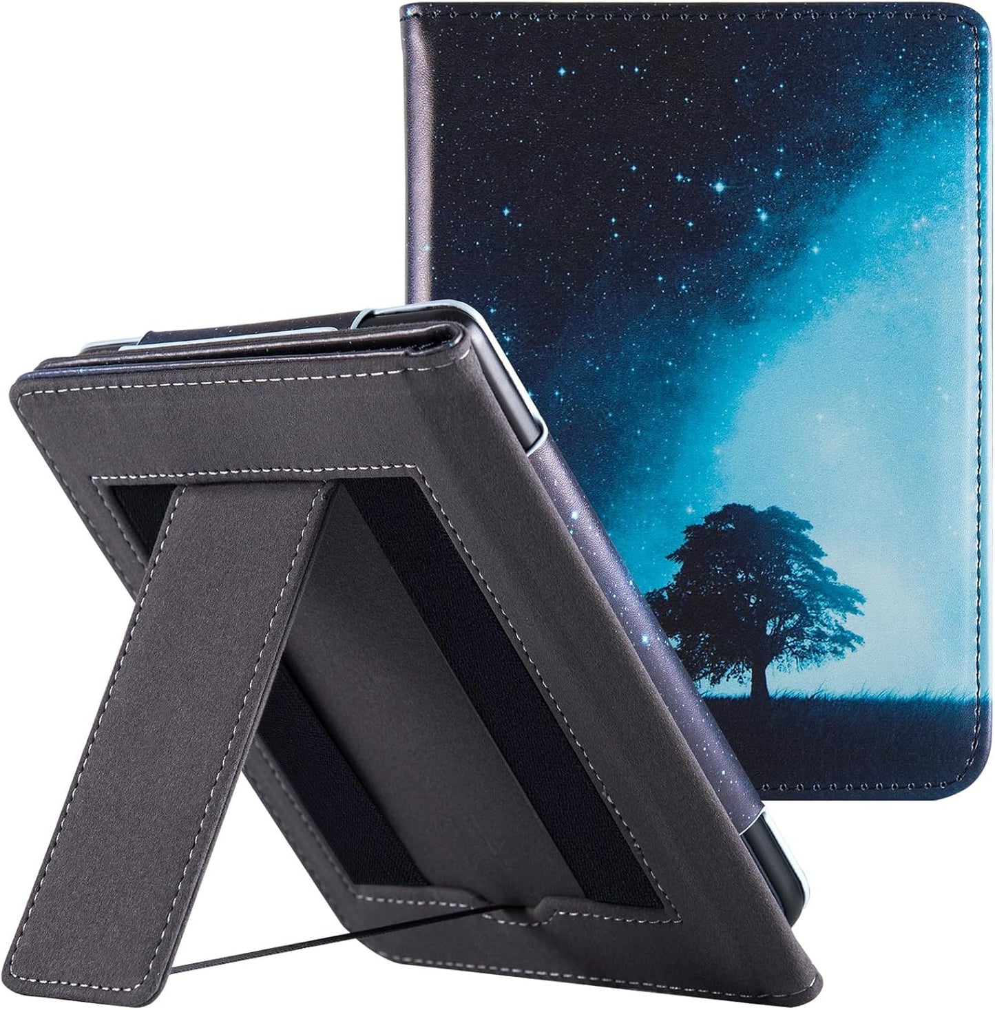 BOZHUORUI Stand Case for 6" Kobo Clara Colour | BW | 2E Case with Hand Strap, Premium PU Leather Sleeve Cover with Auto Sleep/Wake (Vast Starry Sky)