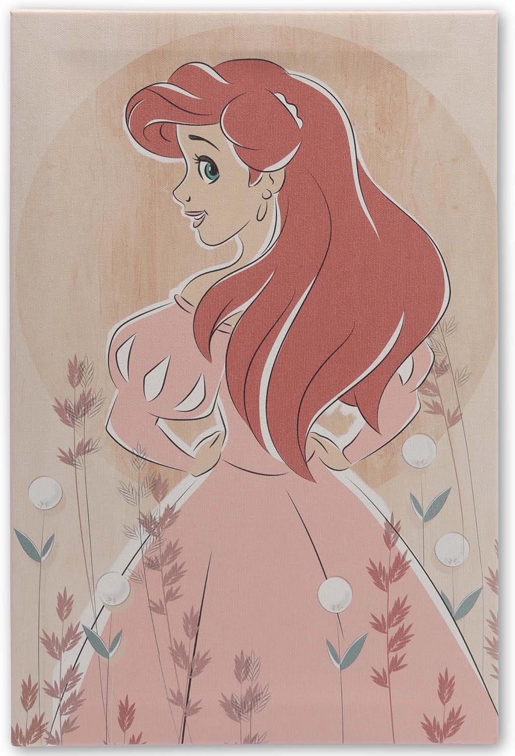 Open Road Brands Disney The Little Mermaid Princess Ariel Gallery Wrapped Canvas Wall Decor - Floral Ariel Wall Art for Home