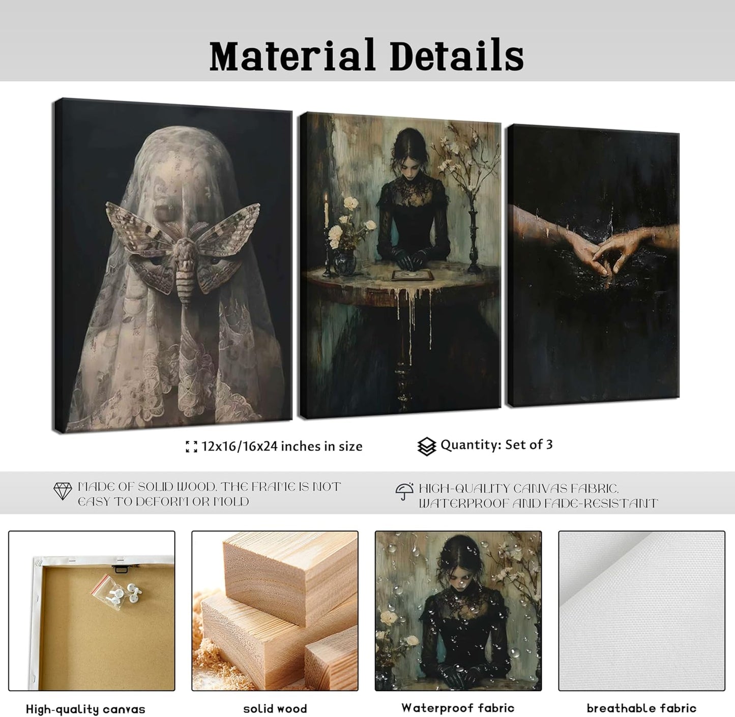 Dark Academia Wall Art, Moody Gothic Victorian Canvas Wall Decor Painting, Vintage Creepy Aesthetic Artwork Poster Prints Pictures for Living Room Bedroom 16x24 Inch Framed