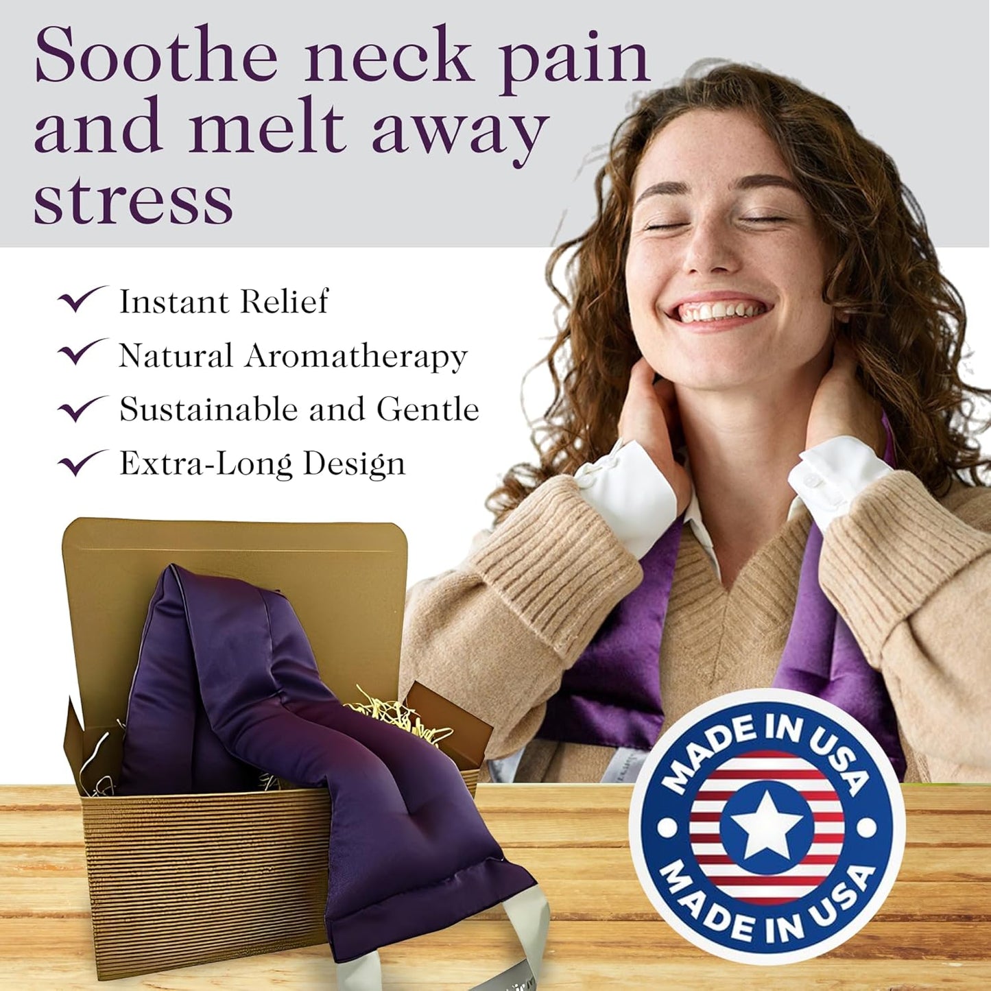 Victoria's Lavender Microwavable Neck Heating Pad – Extra Long Aromatherapy Wrap for Men & Women, Buds of Lavender Neck Wrap with Flax Seeds, Heated Neck Wrap, Relaxing Spa Gift Set Idea, Made in USA