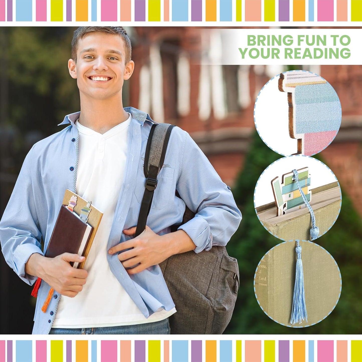 60 Pcs Wooden Bookmarks for Book Lovers - 15 Designs With Tassel - Retro Bulk Bookmarks for Reading, Gifts for Men, Women, Teachers, Students - Birthday, Book Club, Party Favors