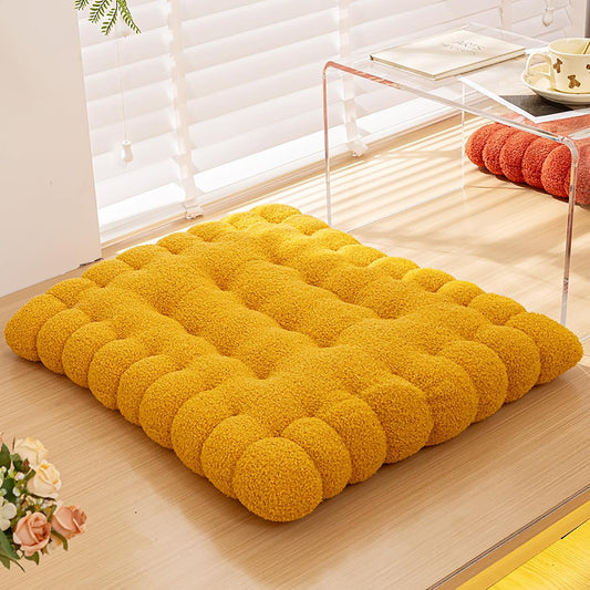 Plush Biscuit Shape Floor Pillow Meditation Cushions for Adults Kids, Soft Lambs Wool Thick Pillow Chair Pads Square Comfort Seat cushion for Yoga Living Room Tatami (Yellow, 50x60cm/19.6x23.6in)
