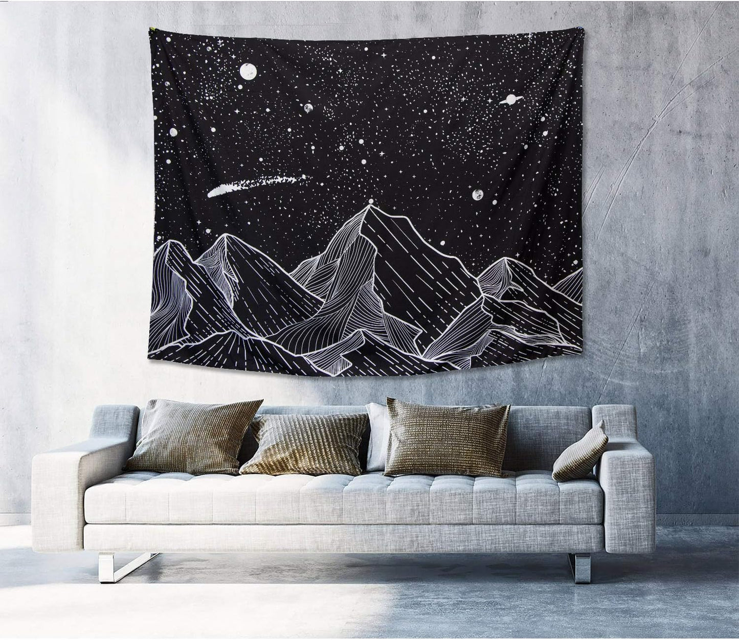 Zussun Black and White Tapestry Starry Night Mountain Tapestries for Bedroom Aesthetic Moon and Stars Tapastry's Wall Hanging Dark Nature Forest Wall Tapestry for Living Room Dorm (Dark, 80'' × 60'')