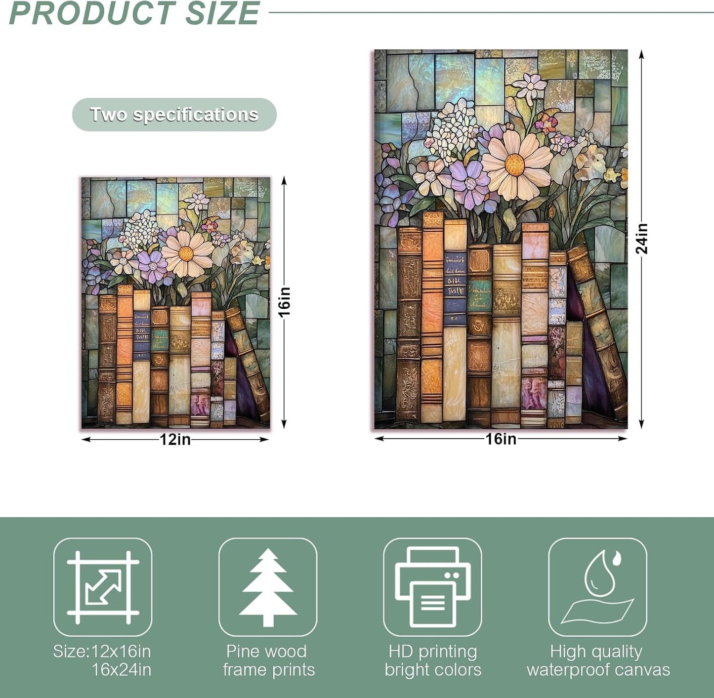 HYFBH Floral Book Canvas Wall Art Vintage Botanical Flower Oil Painting Poster Antique Aesthetic Wall Decor for Living Room Bedroom Gallery Office Reading Nook 16x24 Inch Ready to Hung