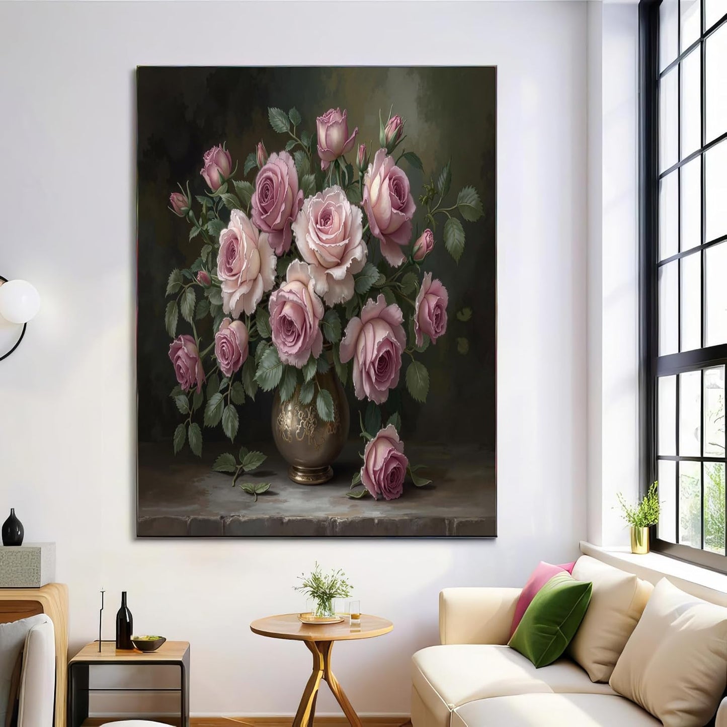 GDJSMIN Retro Pastoral Style Wall Art, Vase With Pink Roses Poster for Reading Room Living Room Decor 24 x 36 inch Unframed