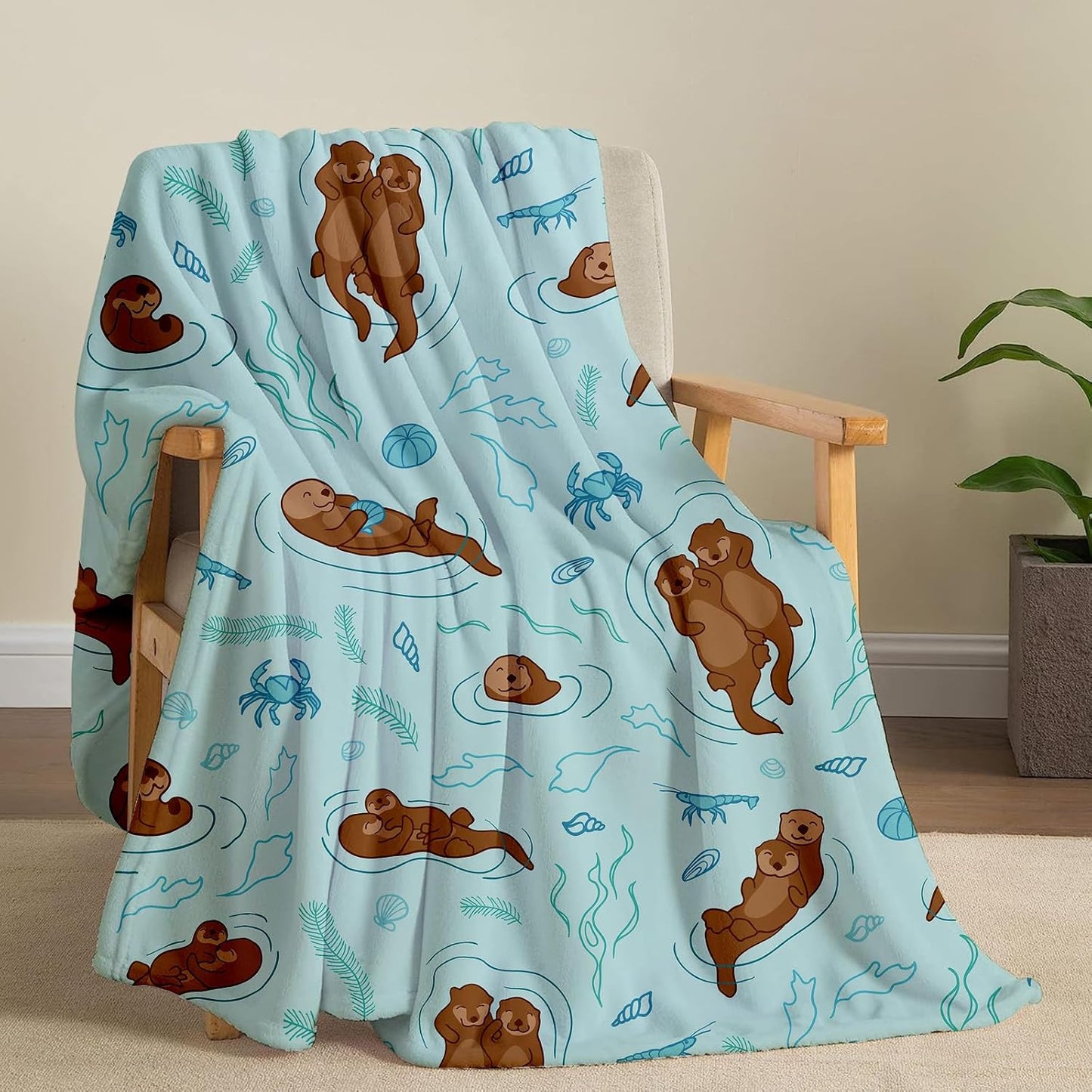 Cute Kids Otters Print Blanket 50"x40" Flannel Fluffy Plush Soft Cozy Comfy Throw Blankets Gift