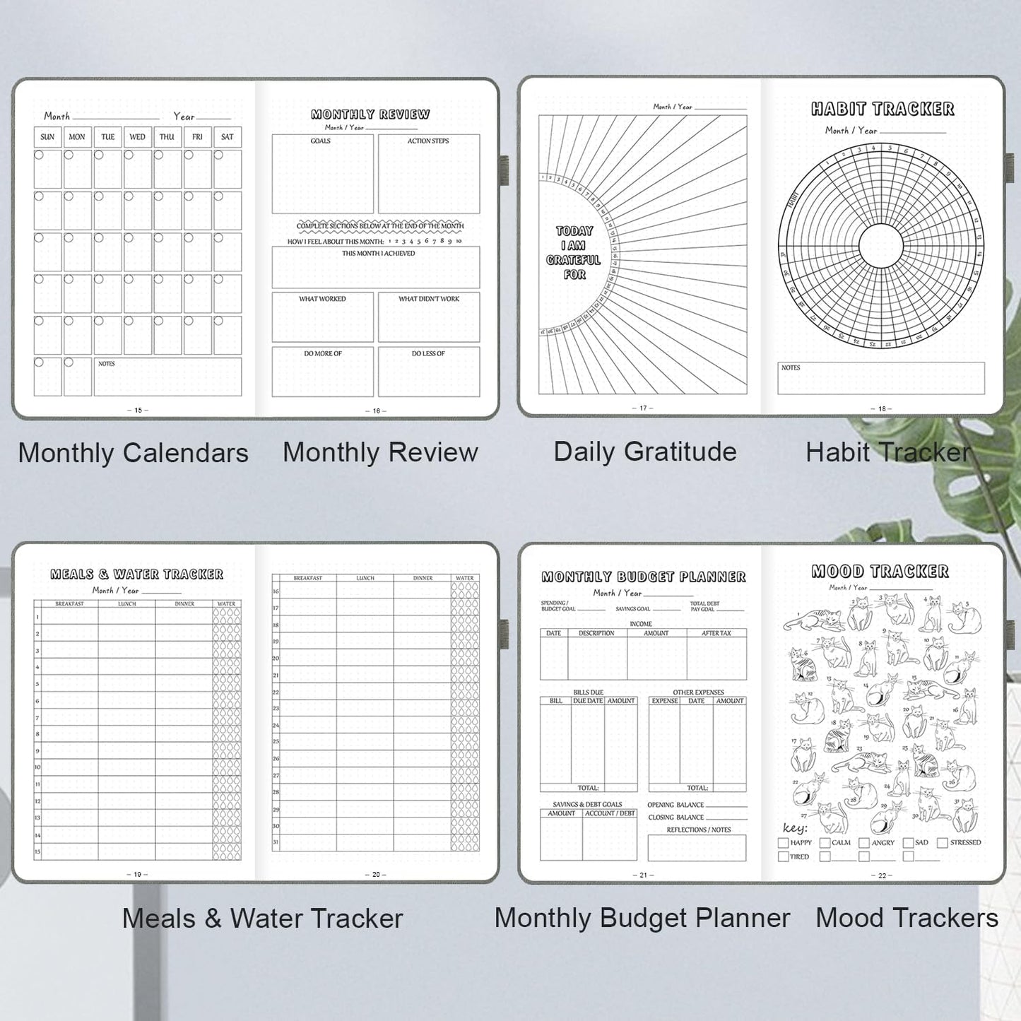 Premade Bullet Dotted Journal Notebook, Pre-made Dot Grid Journaling with Undated Weekly & Monthly Planner - 12 Month Organization for Habit / Mood / Meals / Sleep / Exercise Trackers,