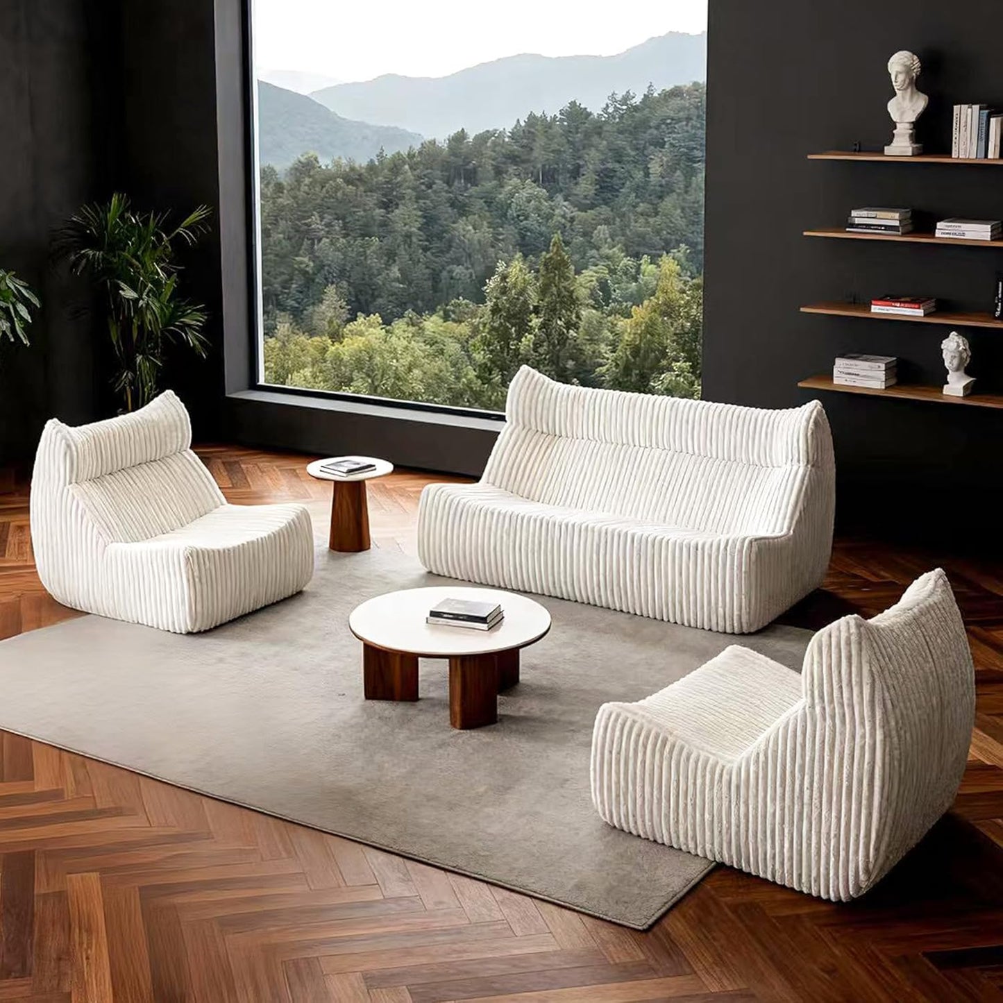 Bean Bag Chairs for Adults, Giant Bean Bag Chair, Memory Foam Lounge Chair, Comfy Lazy Floor Chair, Bean Bag Sofa for Living Room, Bedroom and Office, Loveseat Bean Bag (White)