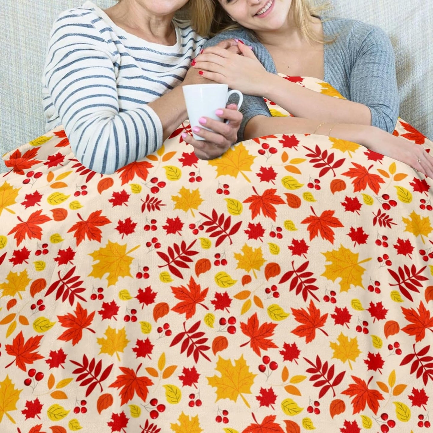 Fall Throw Blanket, Orange Maple Leaves Soft Fuzzy Plush Fleece Blanket, Cozy Warm Flannel Autumn Blankets for Couch Sofa Bed Living Room Home Decor Thanksgiving Gifts Ideas 50"X60"