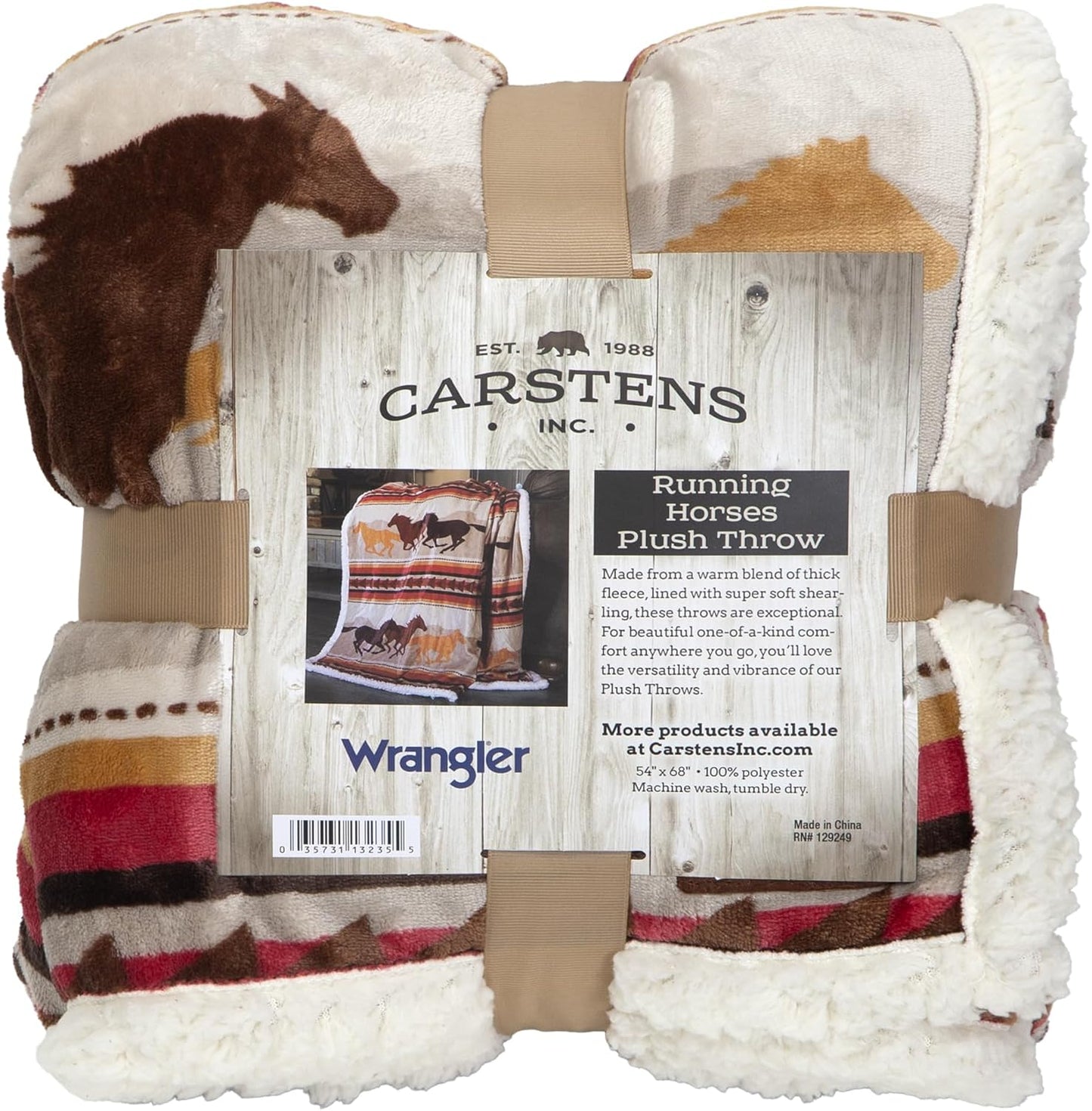CARSTENS, INC. Wrangler Ultra Premium Super Soft Plush Sherpa Fleece Oversized Throw Blanket 54" x 68", Running Horses