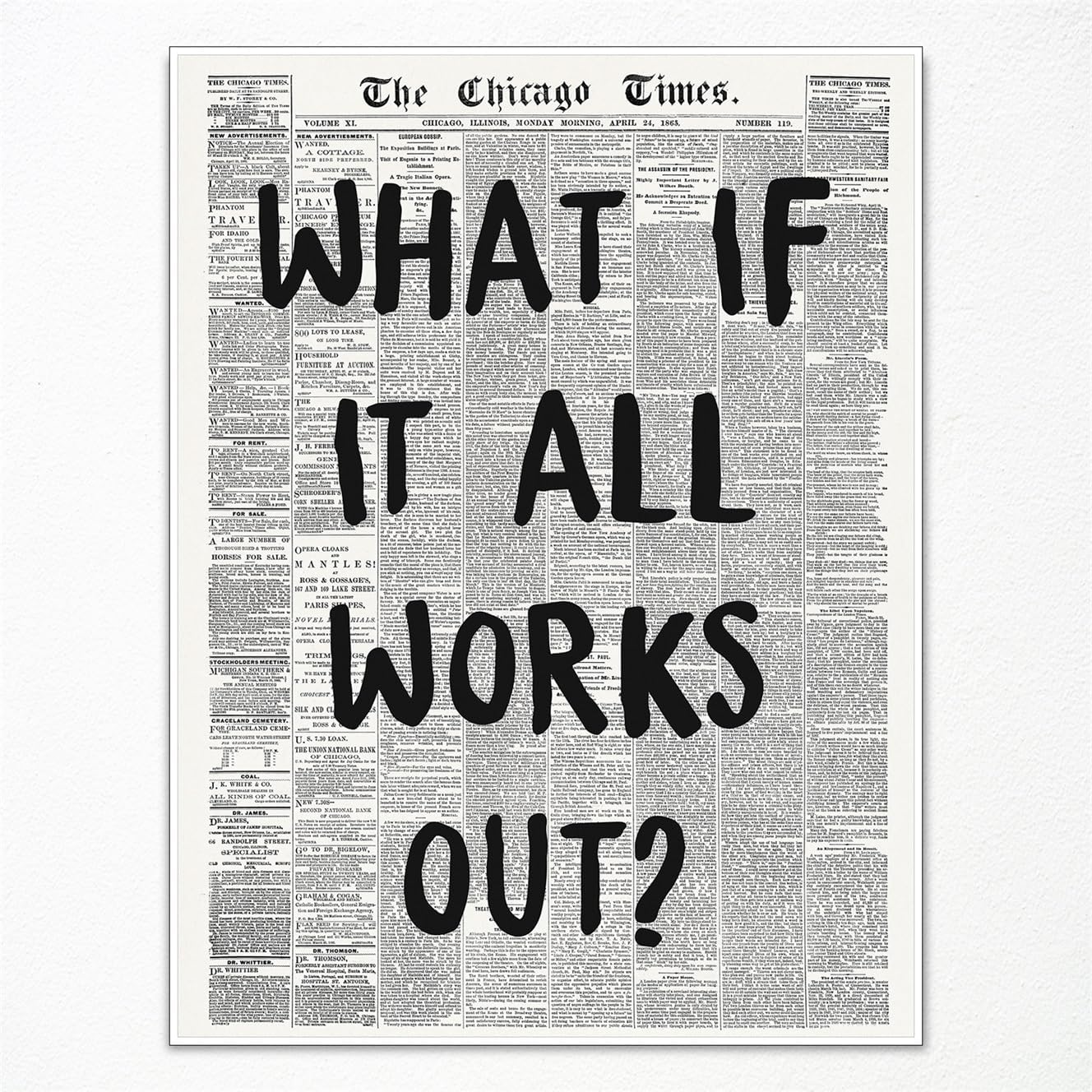 Fenbhjgy Vintage Black and White Chicago Newspaper Canvas Wall Art, Affirmation Quote What If It All Works Out Room Aesthetic Poster, Retro Print for Apartment Bedroom Decor 12x16in Unframed
