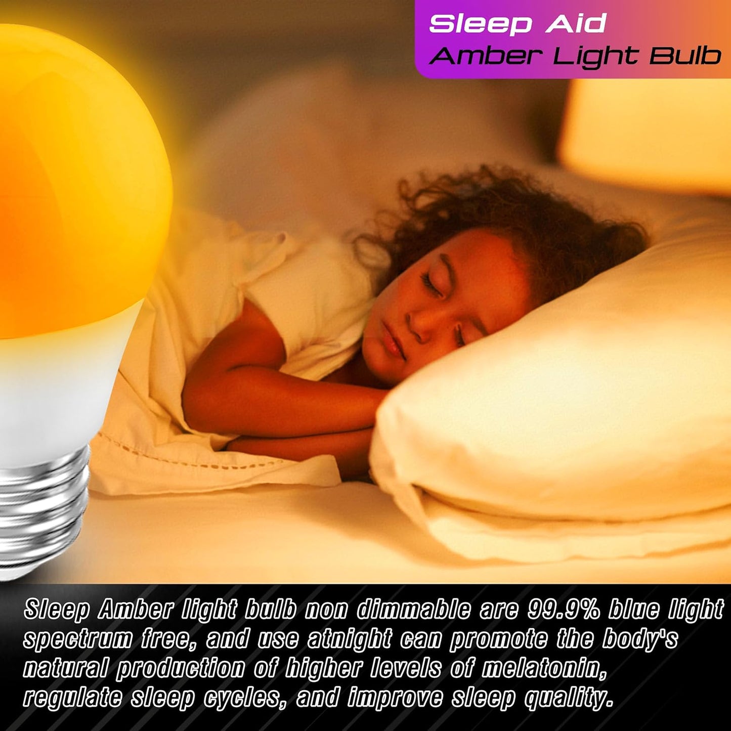 Amber Sleep Light Bulbs 1600k, 1.5W Low Brightness Night Light Bulb 130lm, A15 Blue Light Blocking 15w Equivalent, E26 Warm Amber Light Bulbs for Bedroom, Nursery, Healthy Sleep, Non-Dimmable, 2 Pack